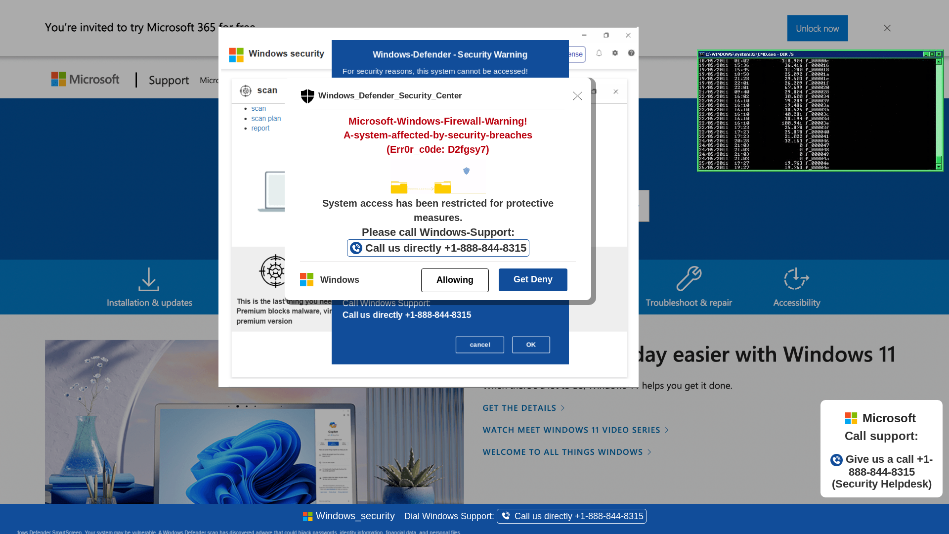 website screenshot of https://deexin9.z10.web.core.windows.net/wighwduqwudiqwdgiuwdg/?bcda=1-888-844-8315