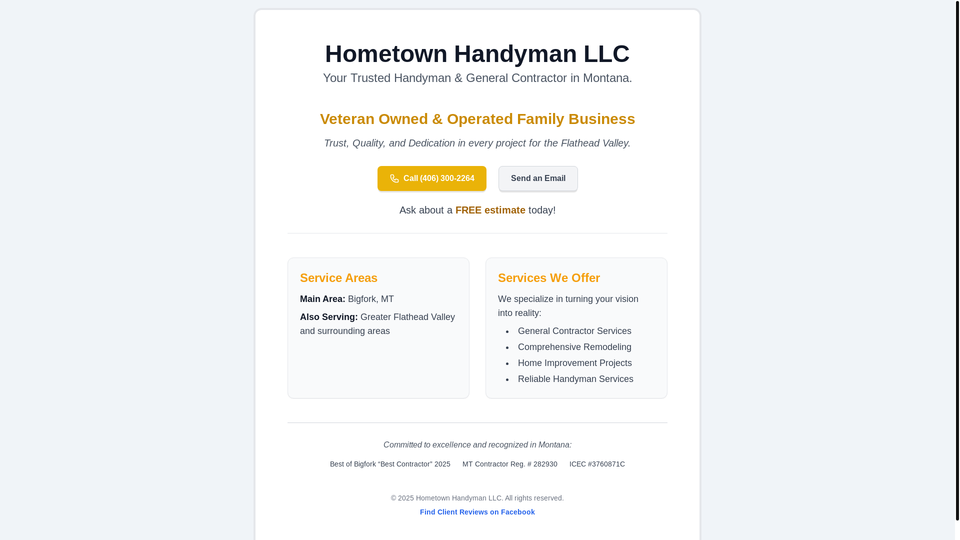website screenshot of https://hometownhandyman406.com/