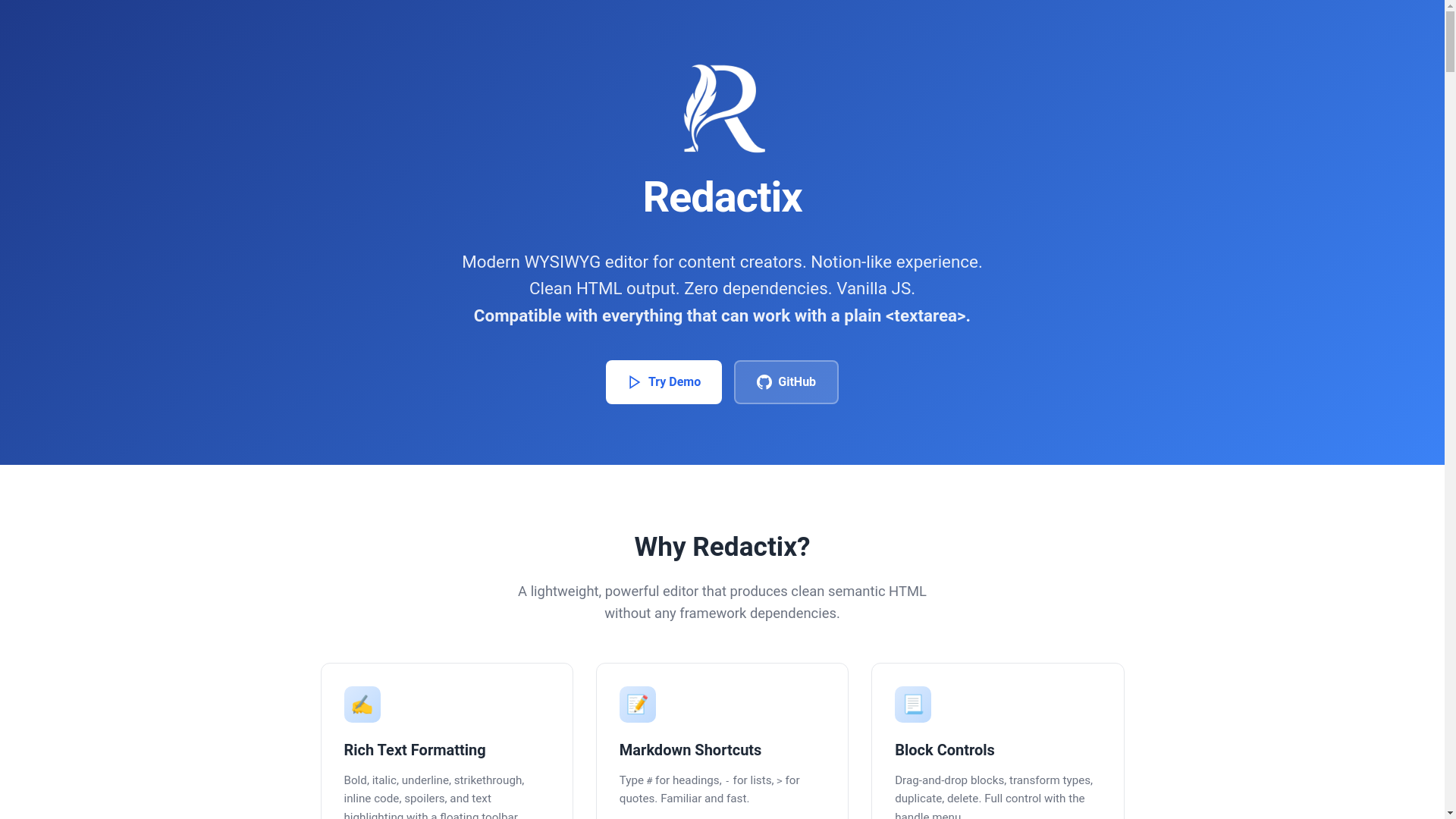 website screenshot of https://redactix.app/