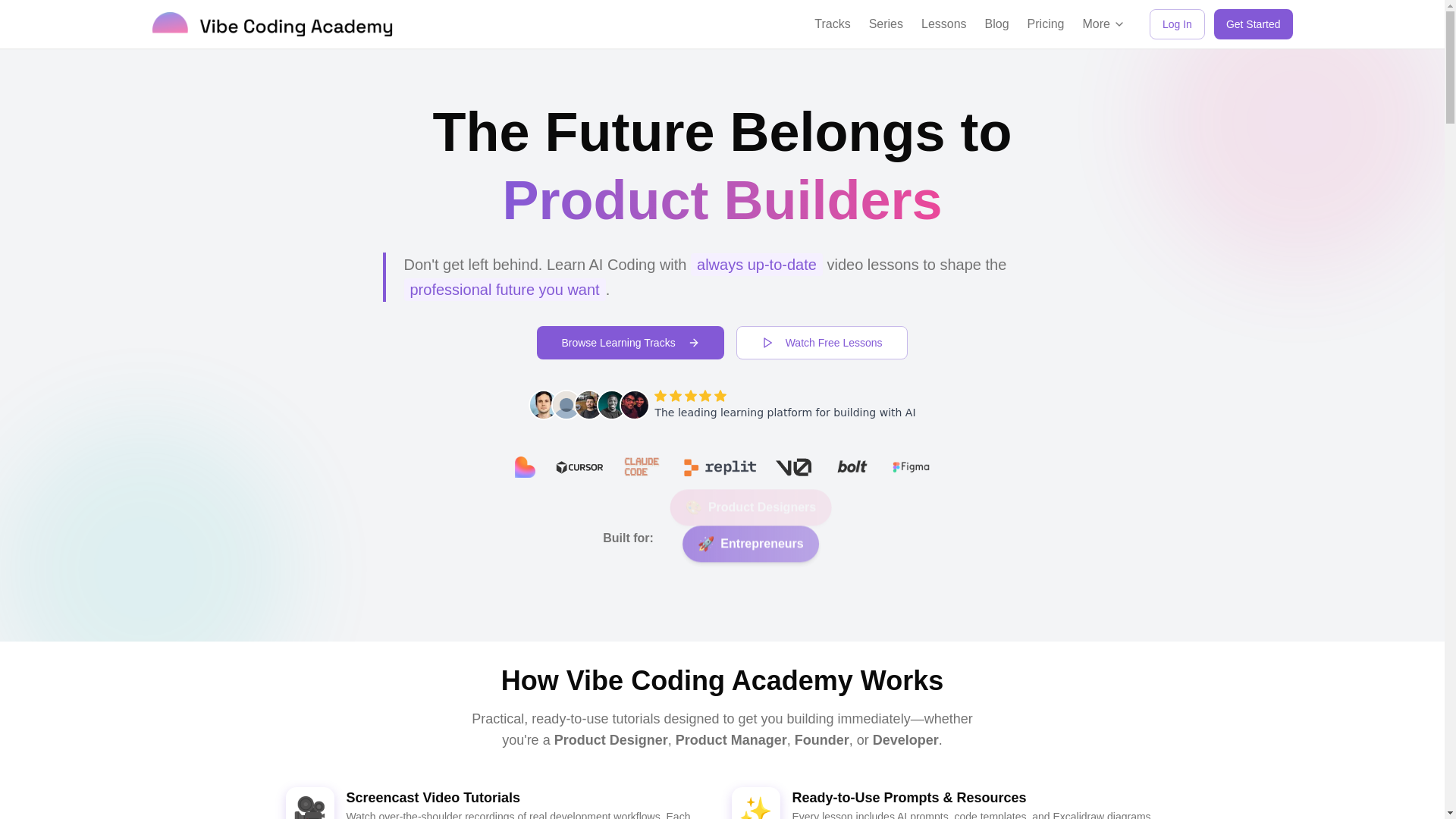 website screenshot of https://www.vibecodingacademy.ai
