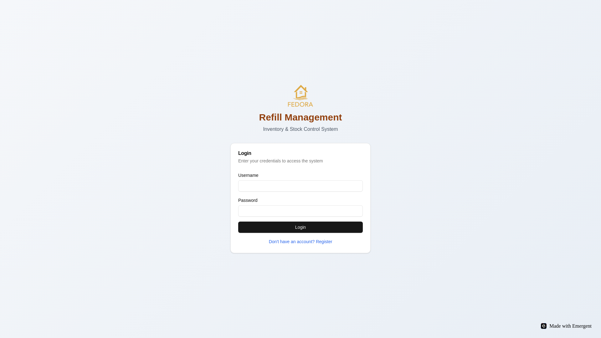 website screenshot of https://fedorawarehouseapp.com/