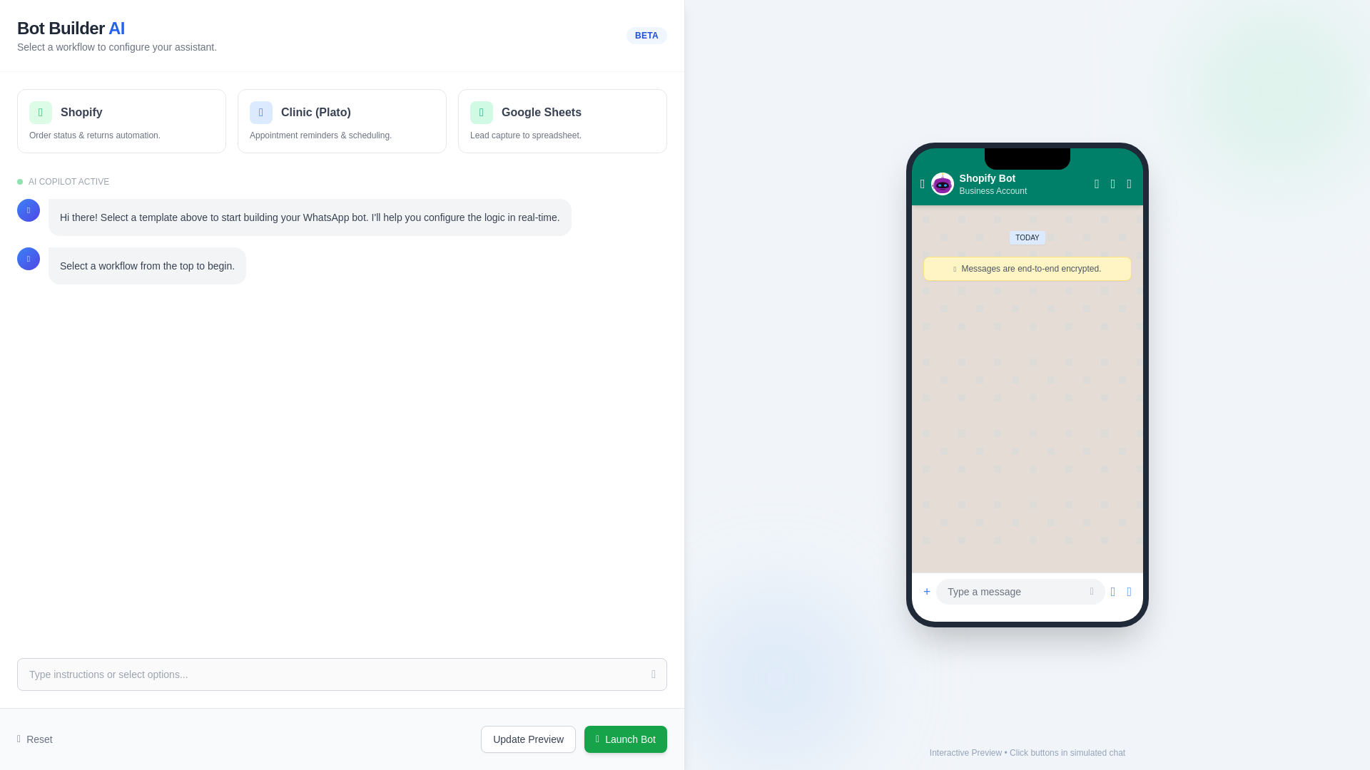website screenshot of https://whatsapp-chatbot-builder-prototype.pages.dev/