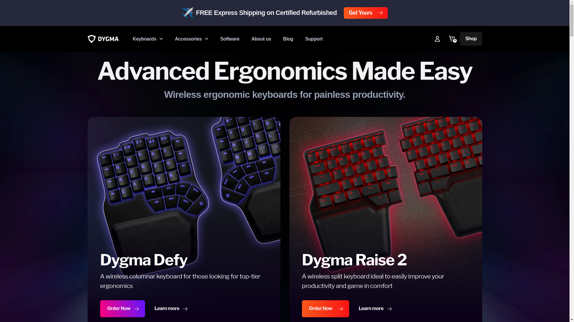 website screenshot of https://dygma.com/