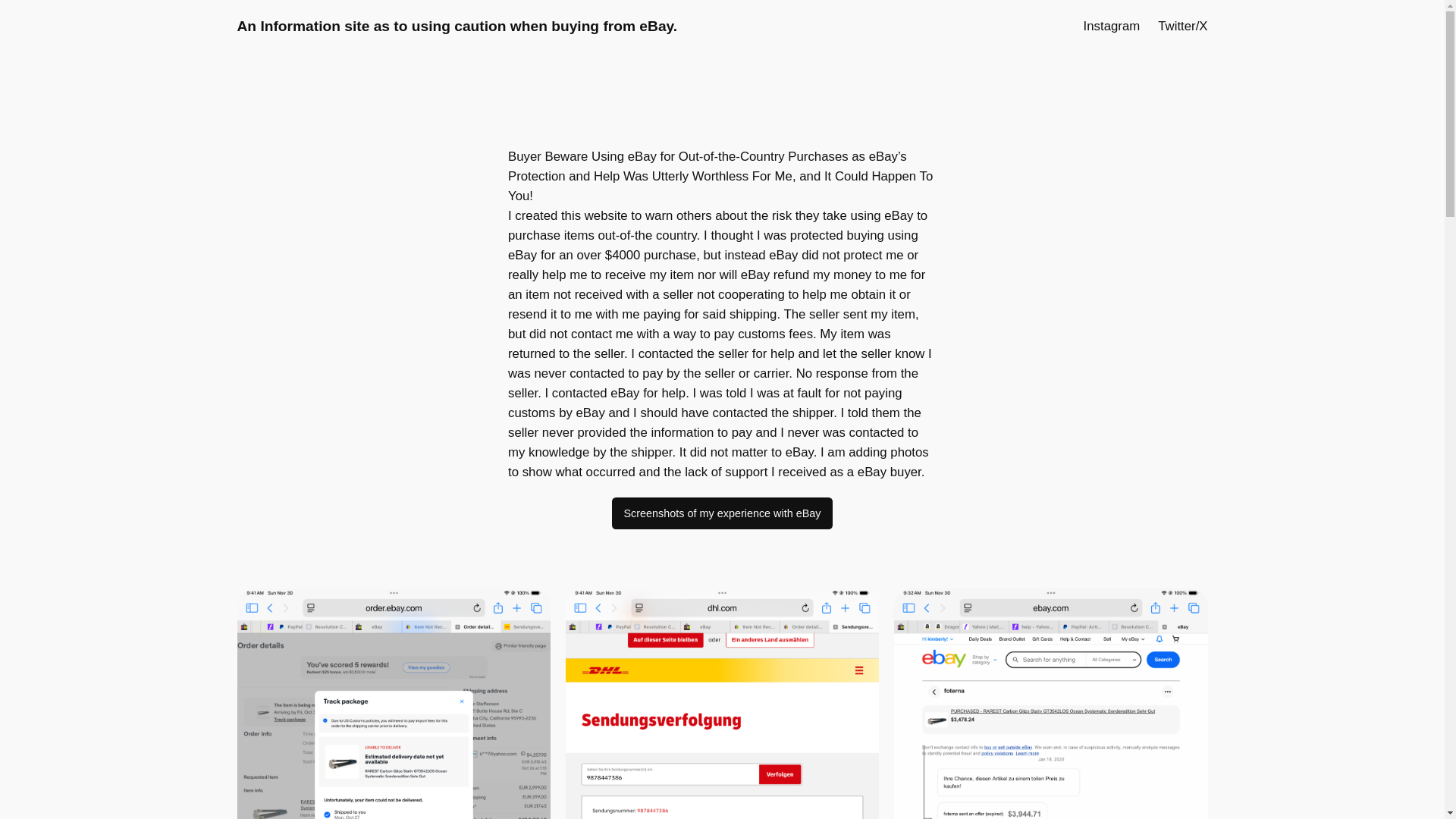 website screenshot of https://buyerbewareofebay.com/