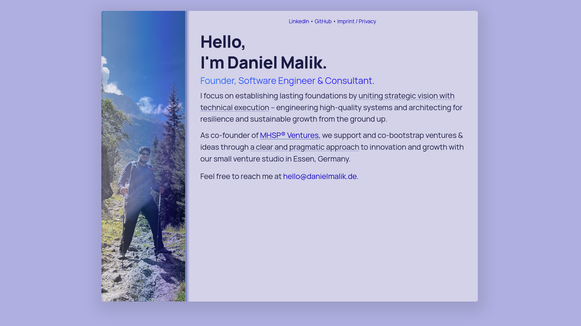 website screenshot of https://danielmalik.eu/