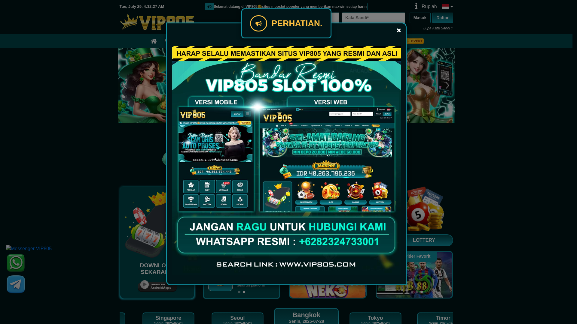website screenshot of https://menangdivip805.com/