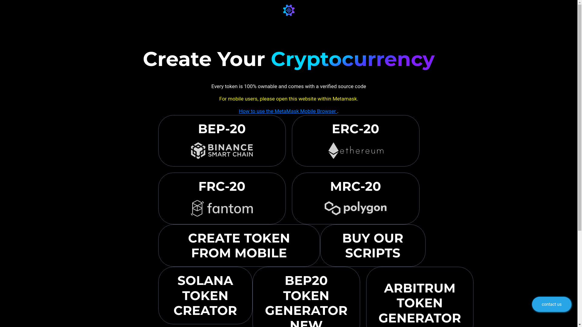 website screenshot of https://solana-token-generator.pages.dev/
