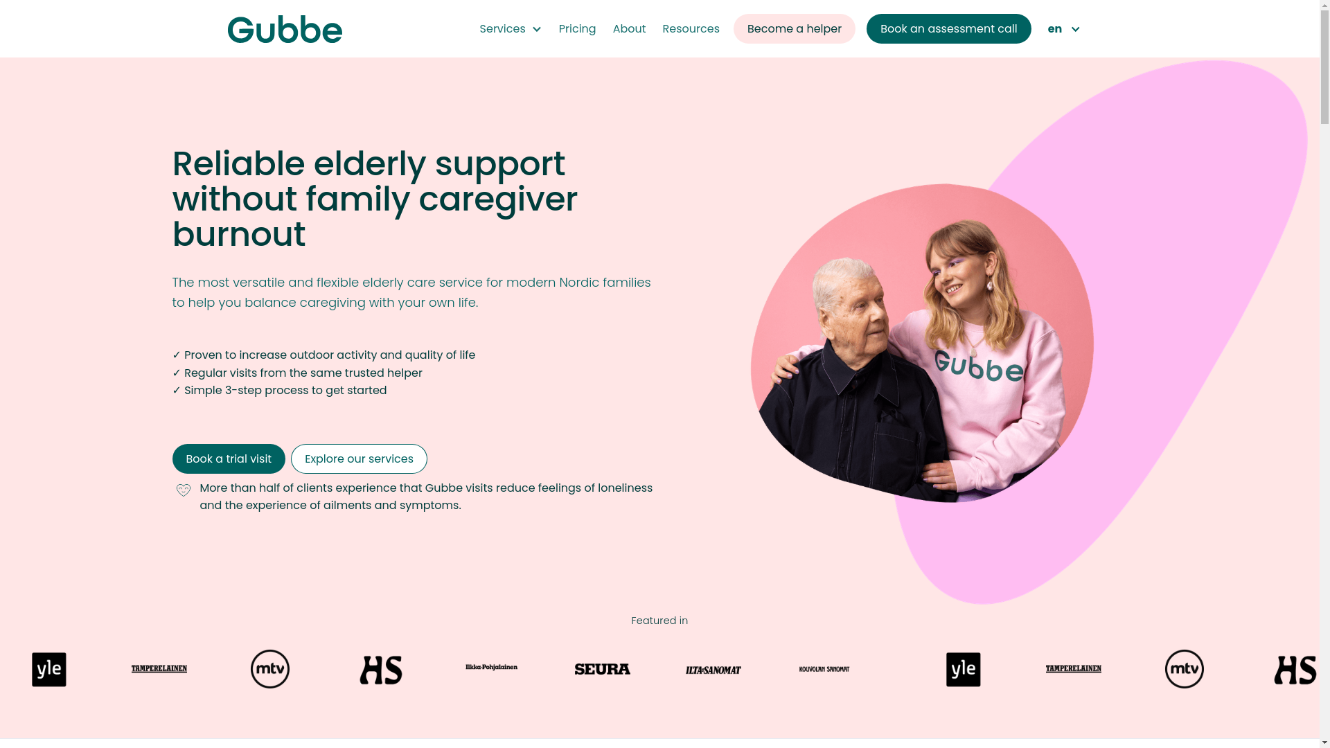 website screenshot of https://gubbe.com/en