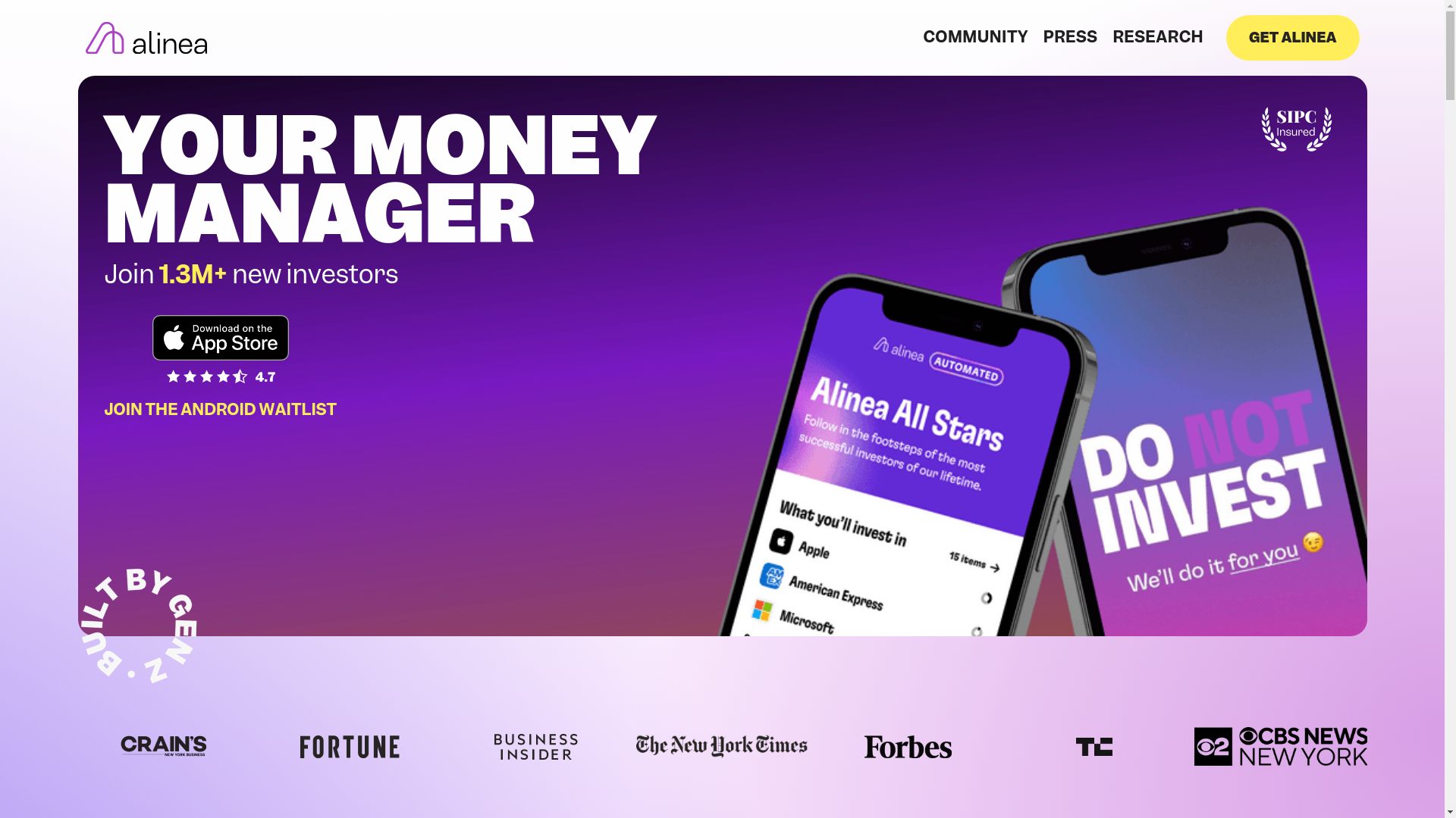 website screenshot of https://alineainve.st/