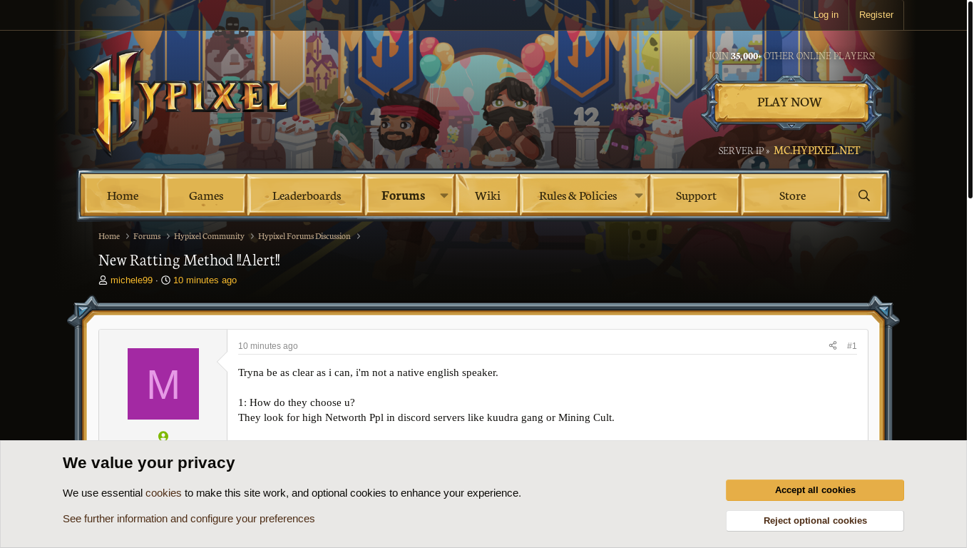 website screenshot of https://hypixel.net/threads/new-ratting-method-alert.5891274/
