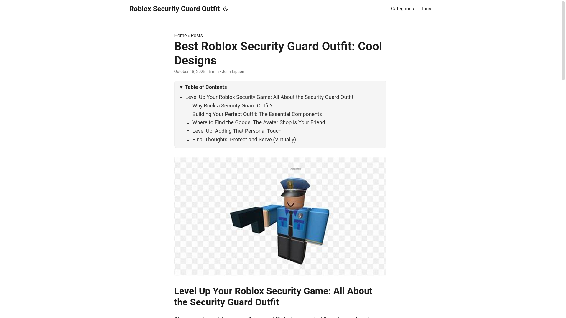 website screenshot of https://roblox-security-guard-outfit.pages.dev/