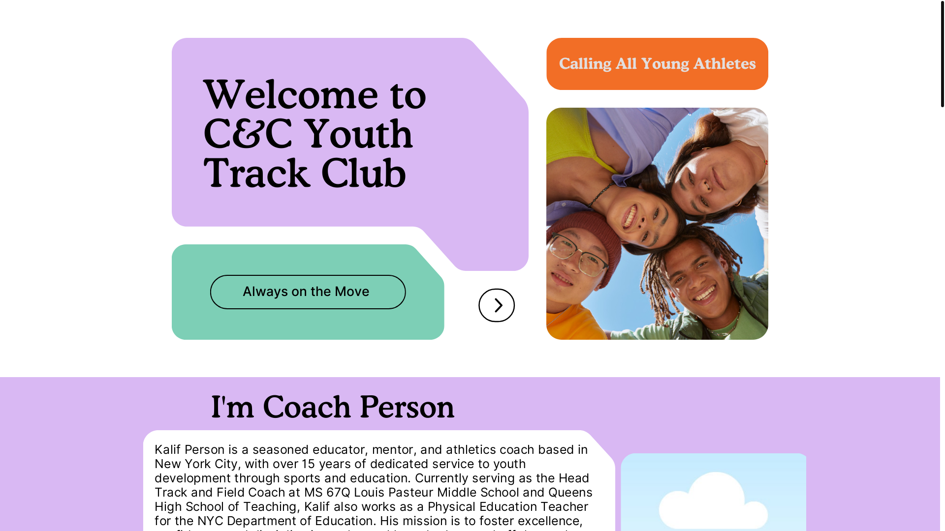 website screenshot of https://candcyouthtrackclub.org/