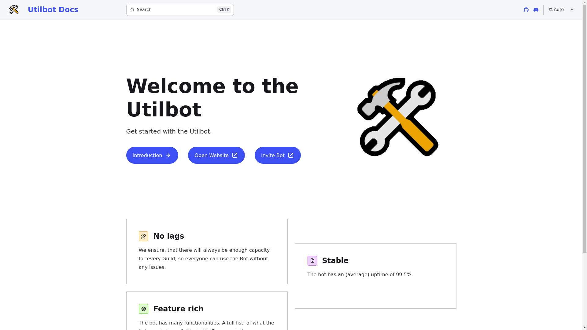 website screenshot of https://utilbot-documentation.pages.dev/