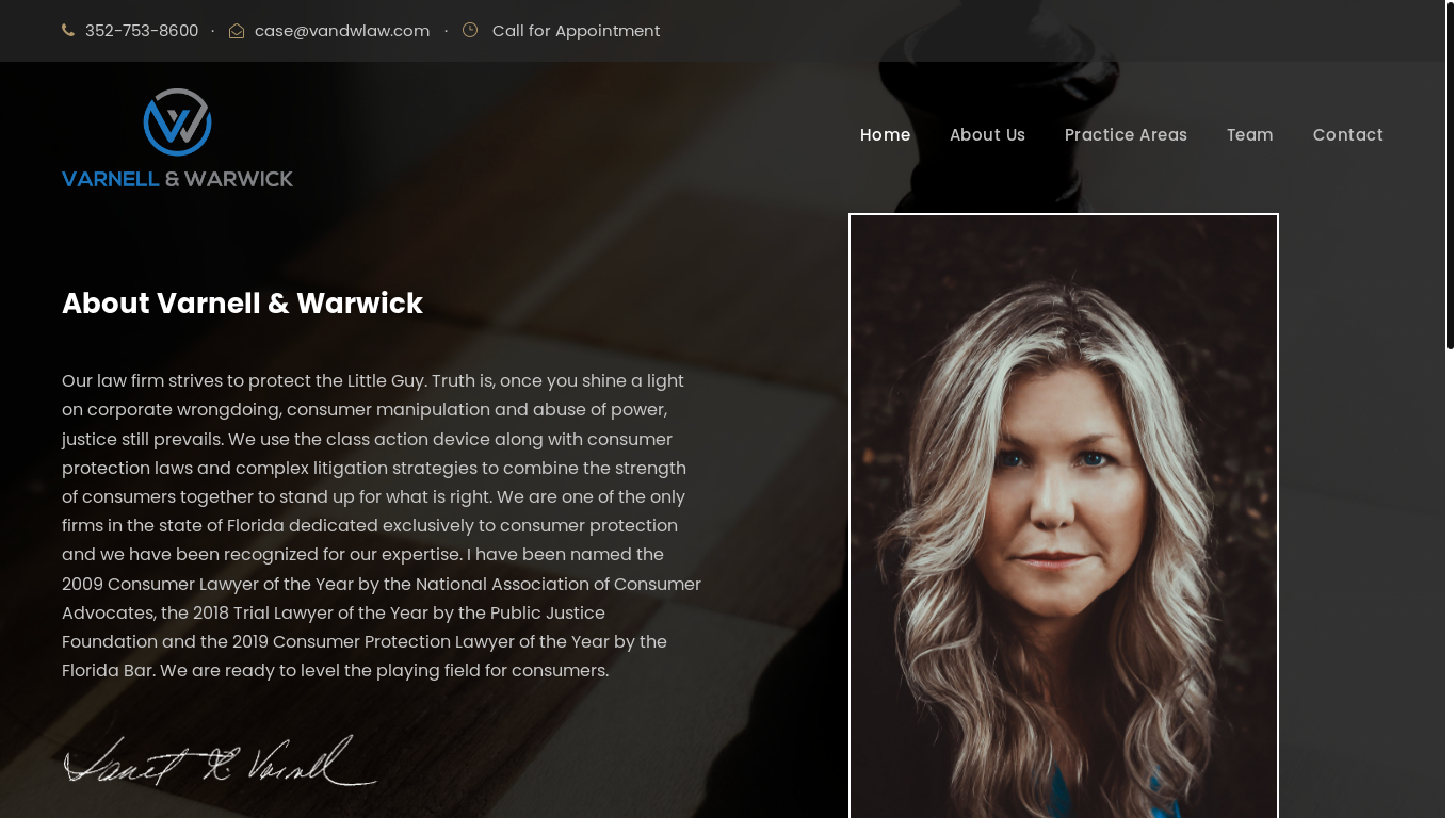 website screenshot of http://www.vandwlaw.com/