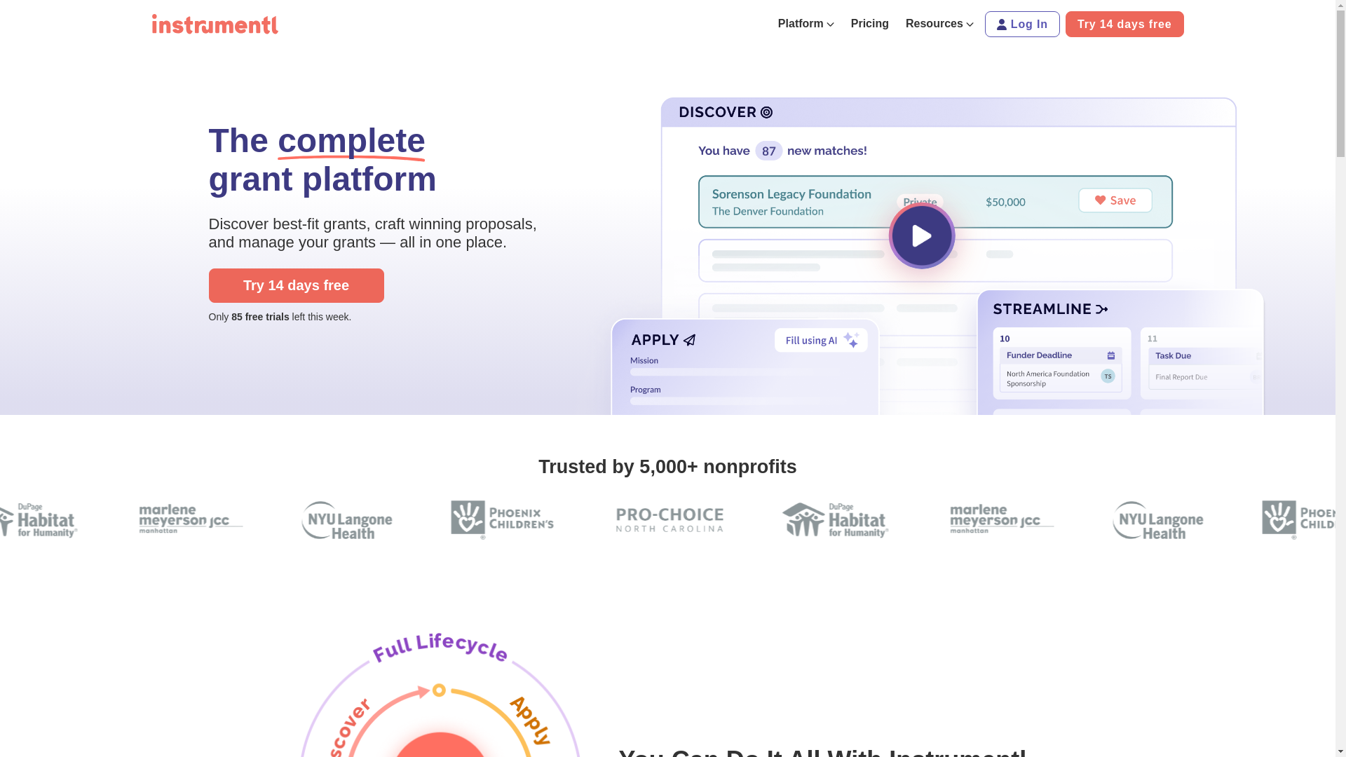 website screenshot of https://instrumentl.com