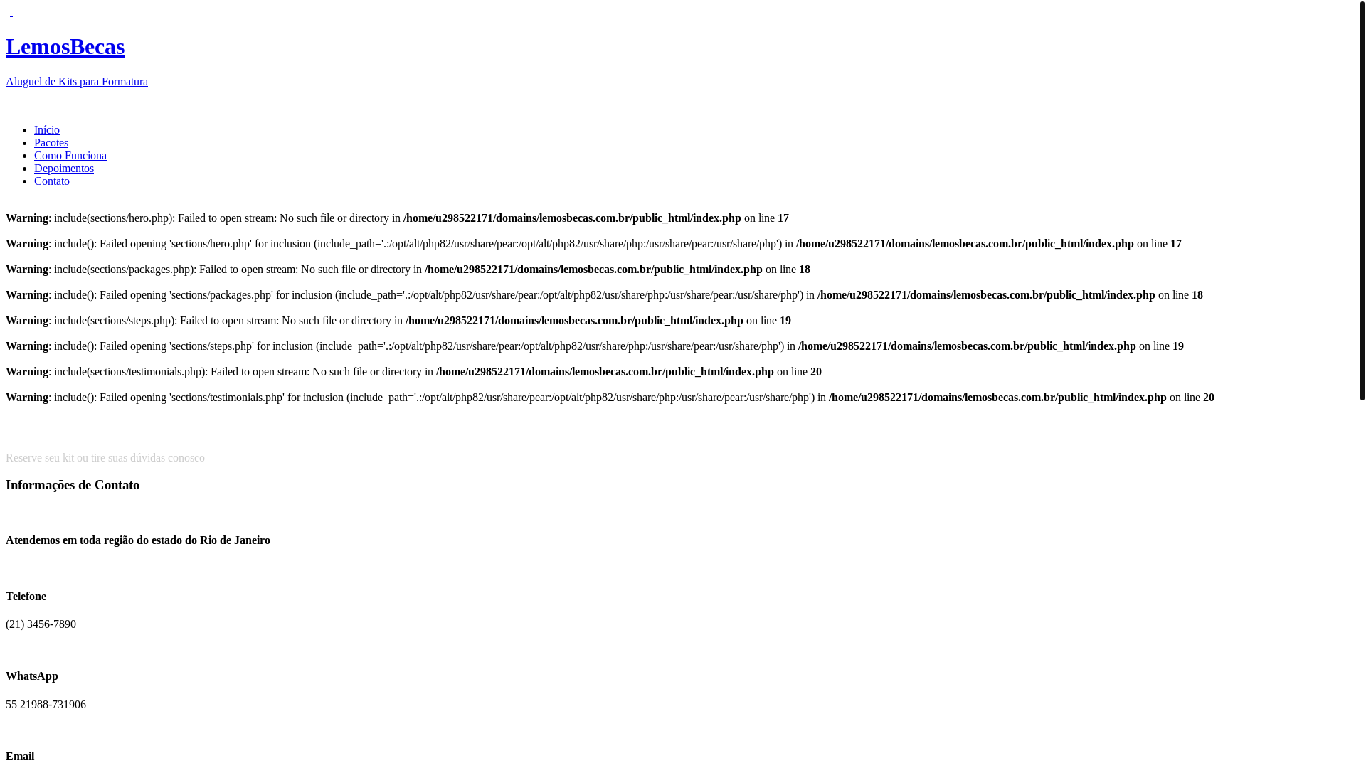 website screenshot of https://lemosbecas.com.br/