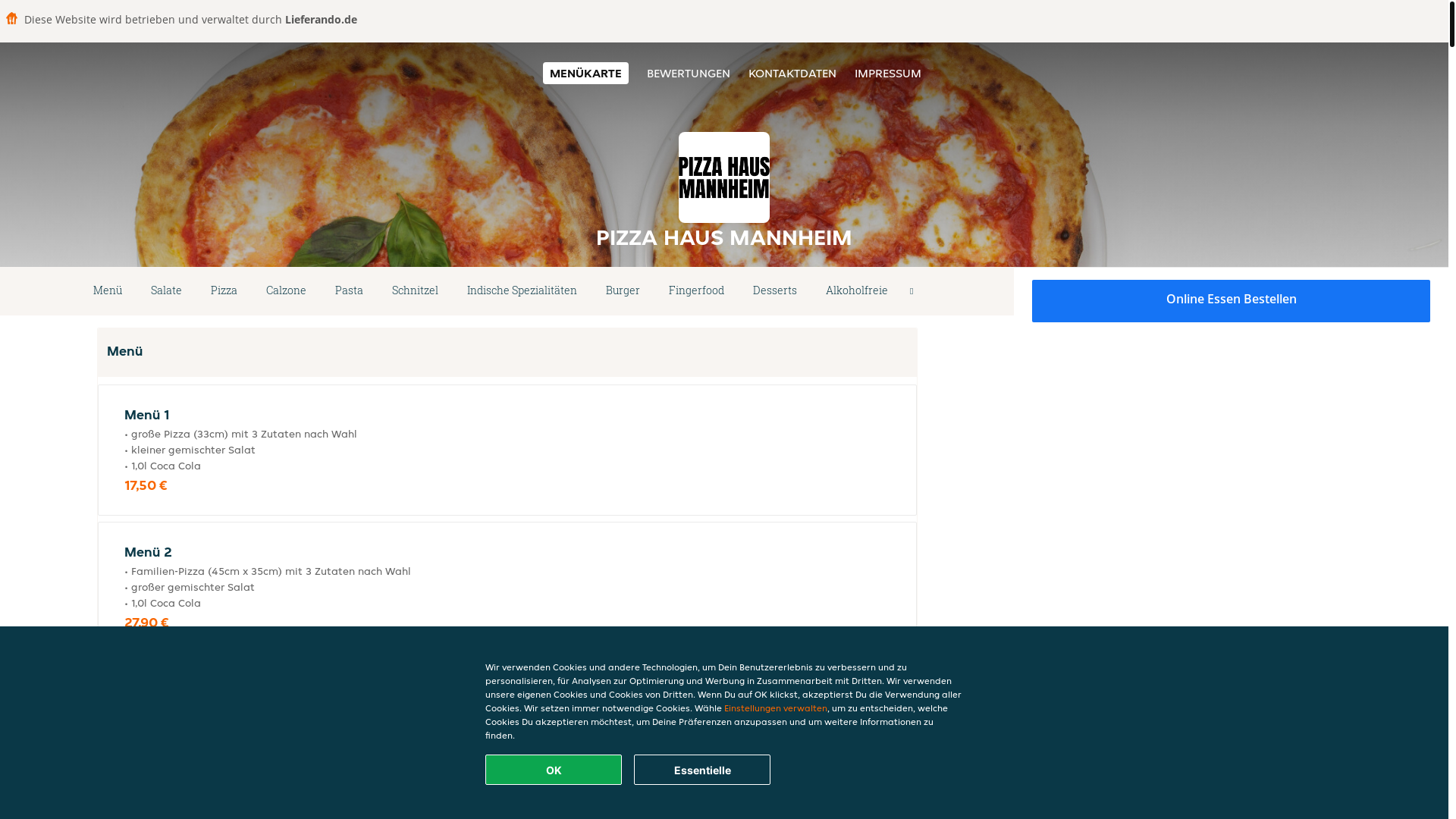 website screenshot of https://pizza-haus-mannheim.de/