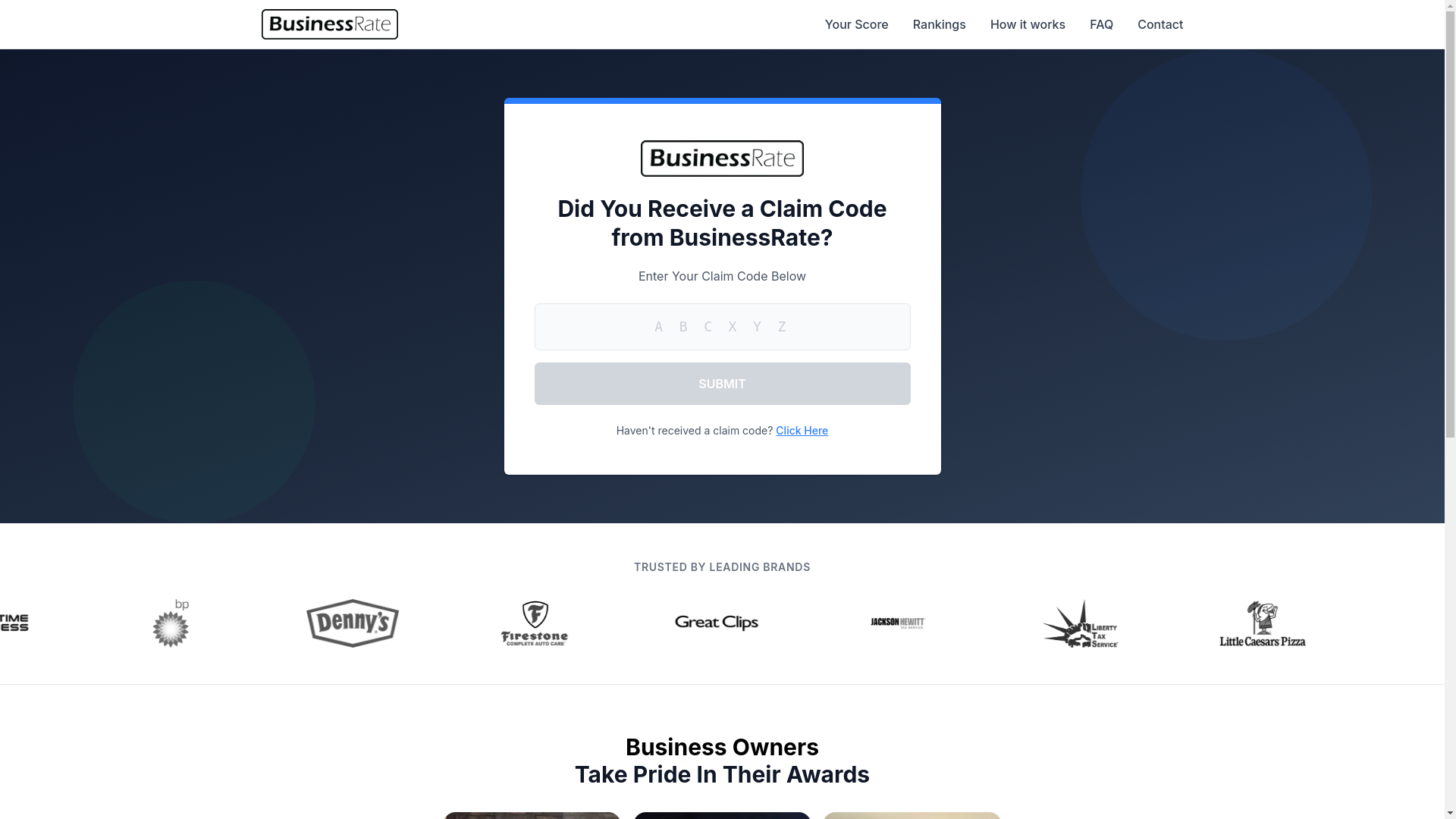 website screenshot of https://www.businessrate.com/awards