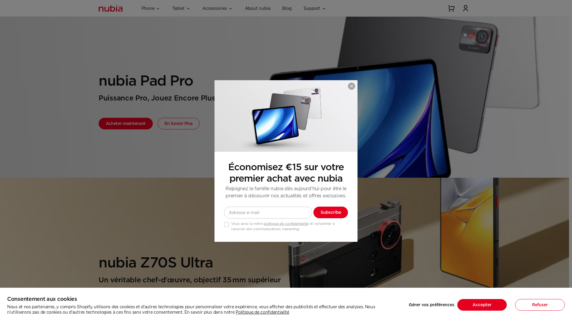website screenshot of https://nubia.com
