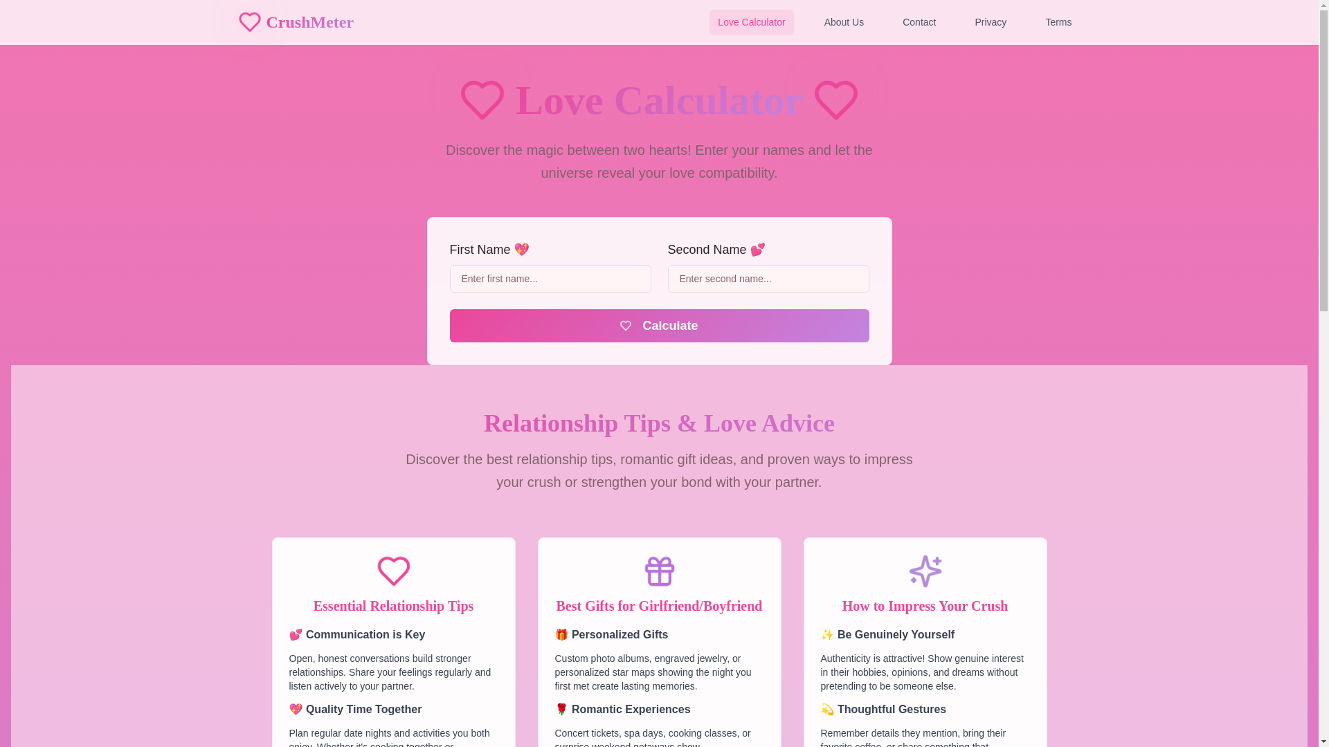 website screenshot of https://crushmeter.xyz/