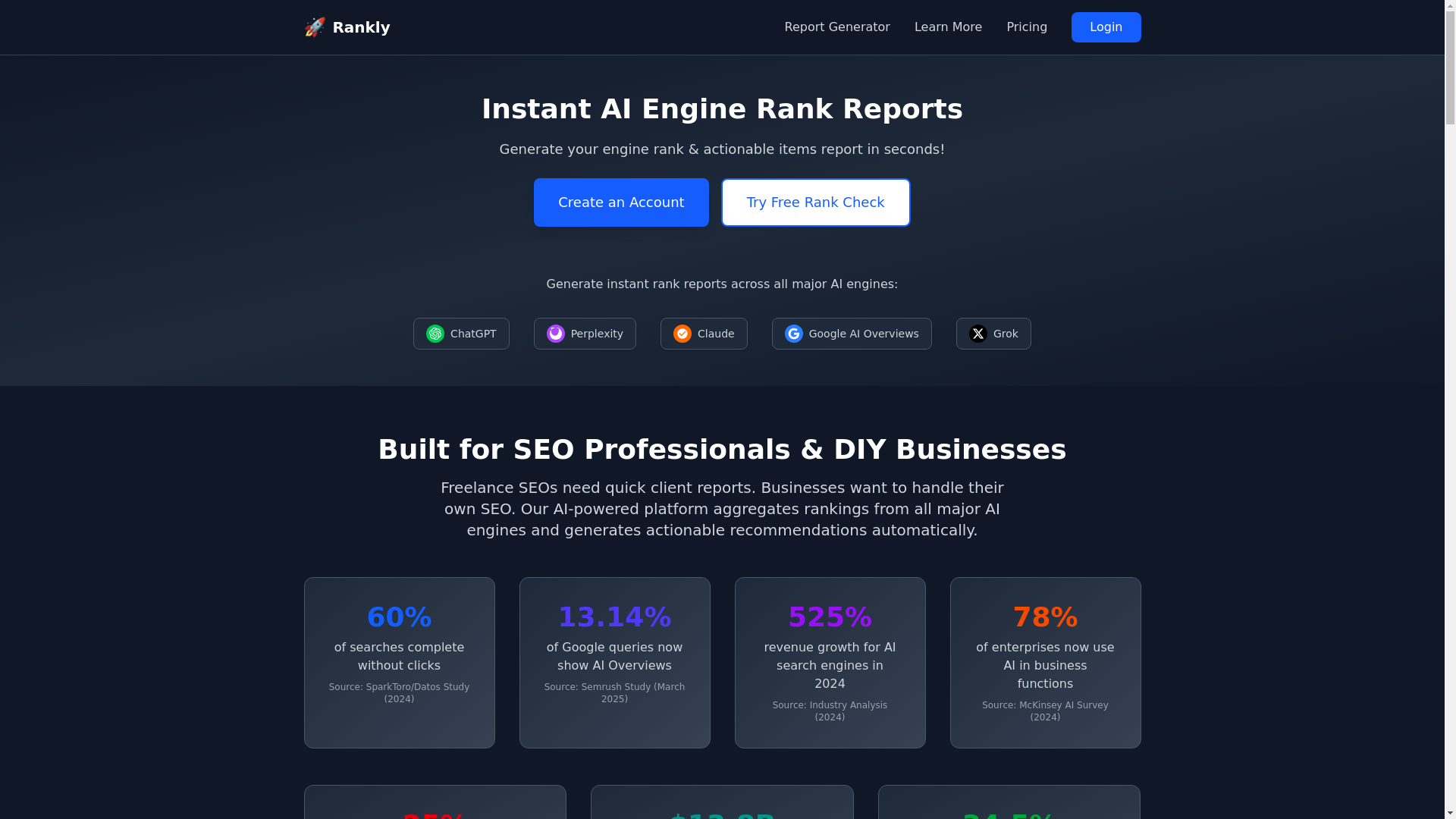 website screenshot of https://getrankly.io/