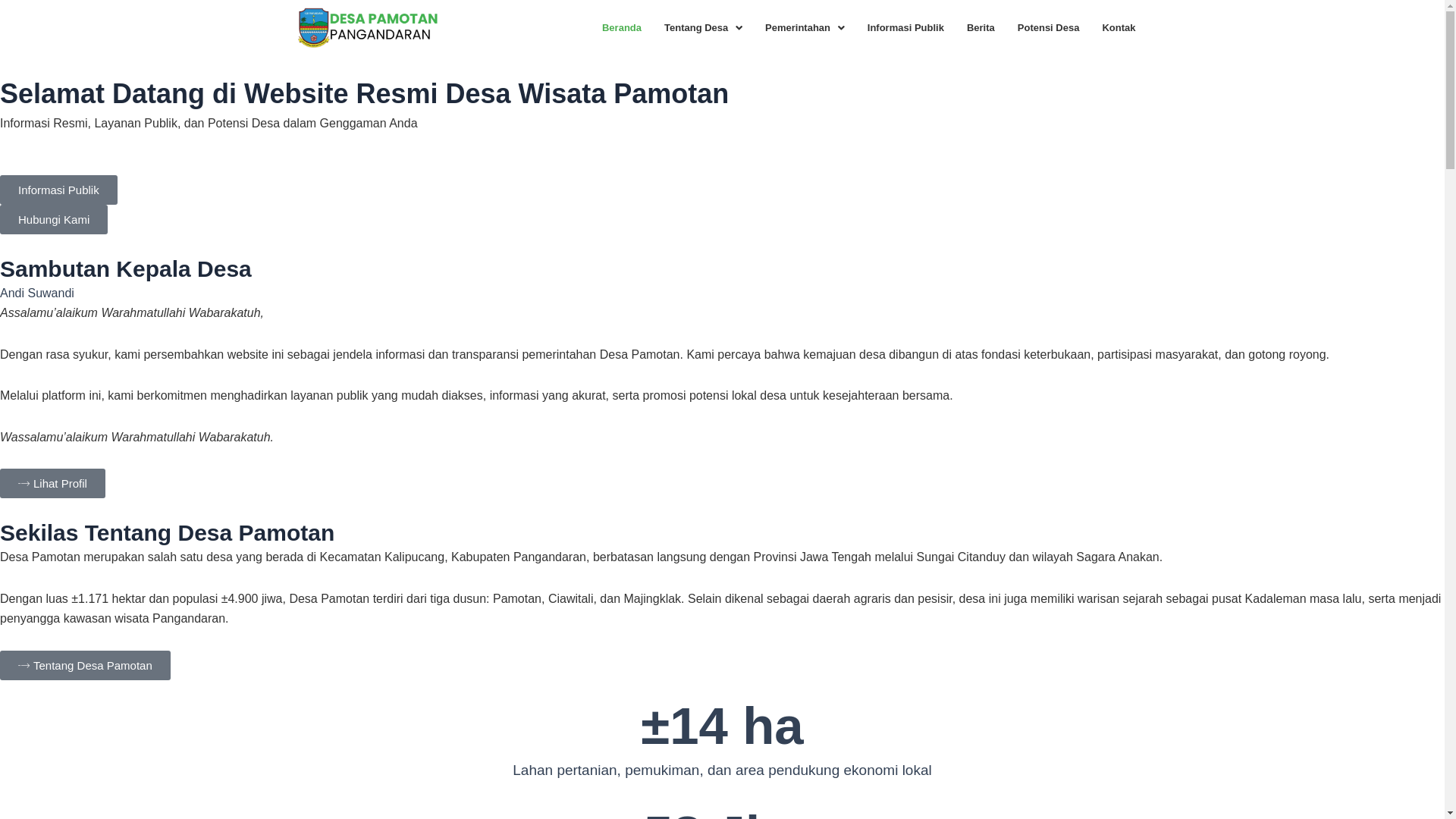 website screenshot of https://pamotan-pangandaran.desa.id/