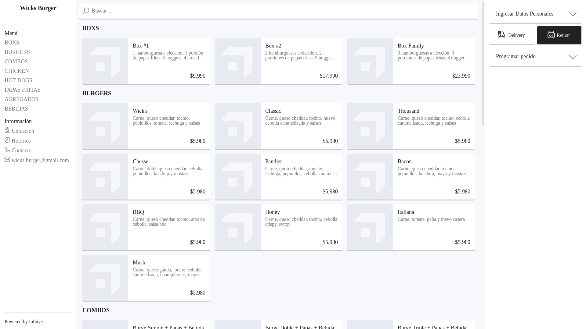 website screenshot of https://wicksburger.cl/