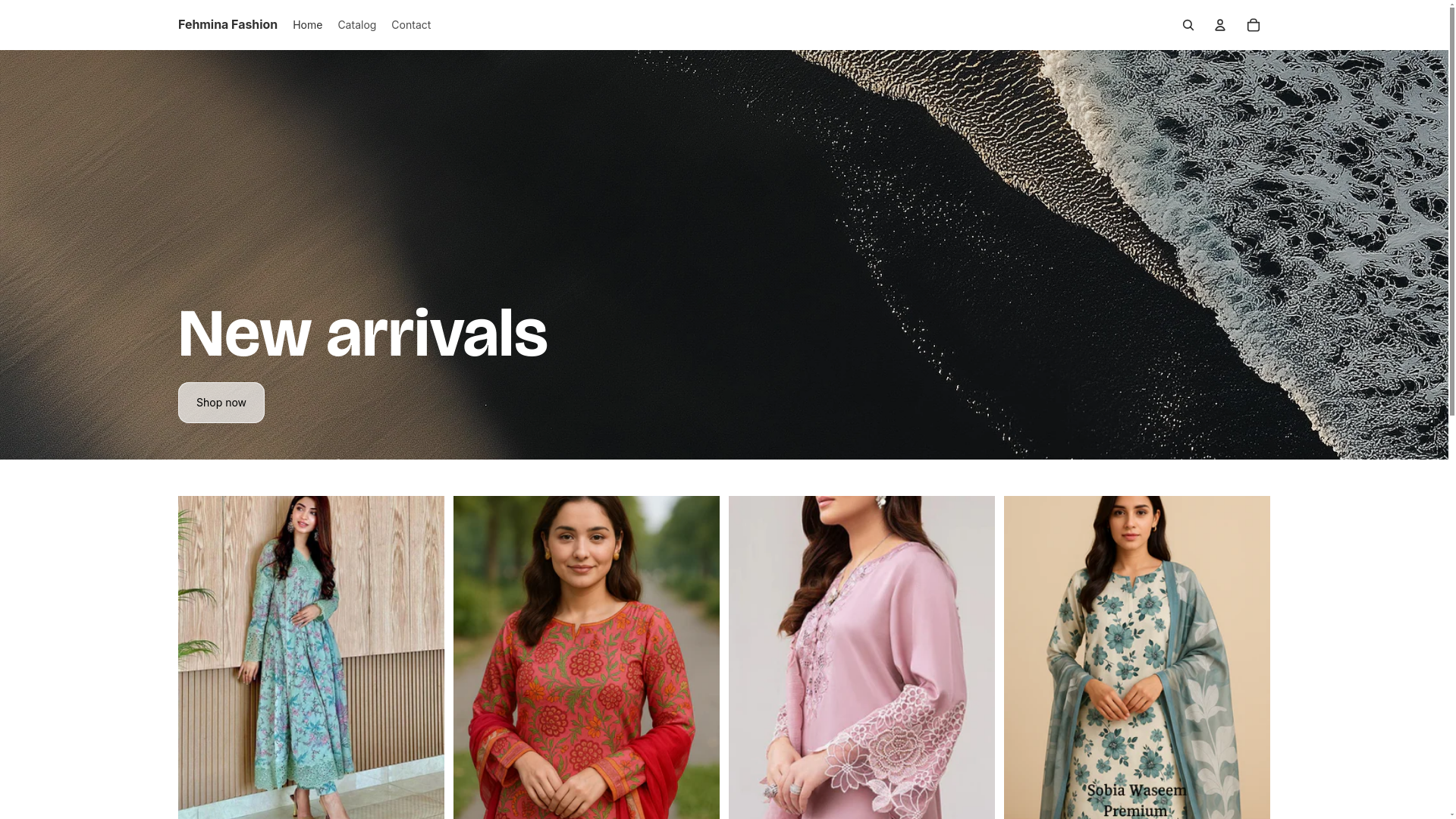website screenshot of https://fehminafashion.store/