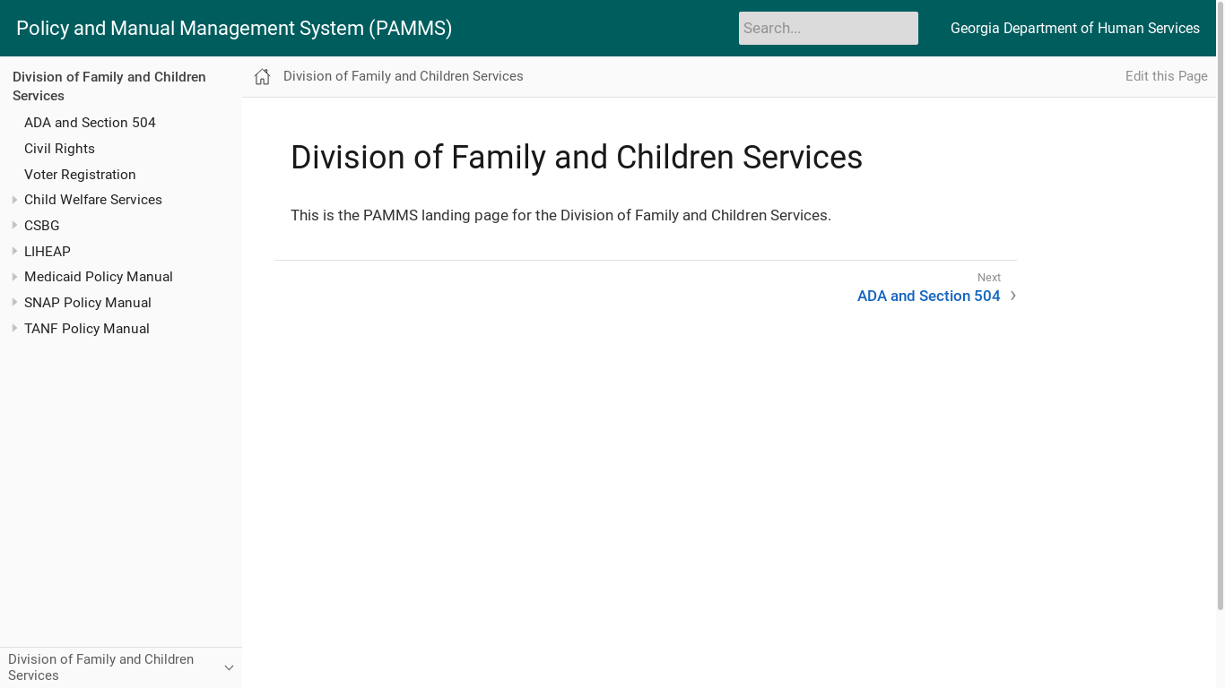 website screenshot of https://pamms.dhs.ga.gov/dfcs/