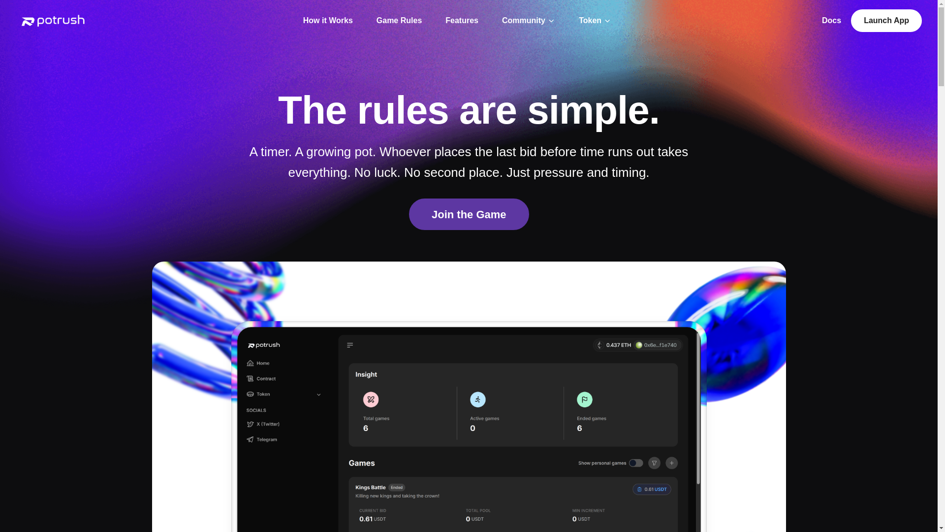 website screenshot of https://pot-rush-landing.pages.dev/