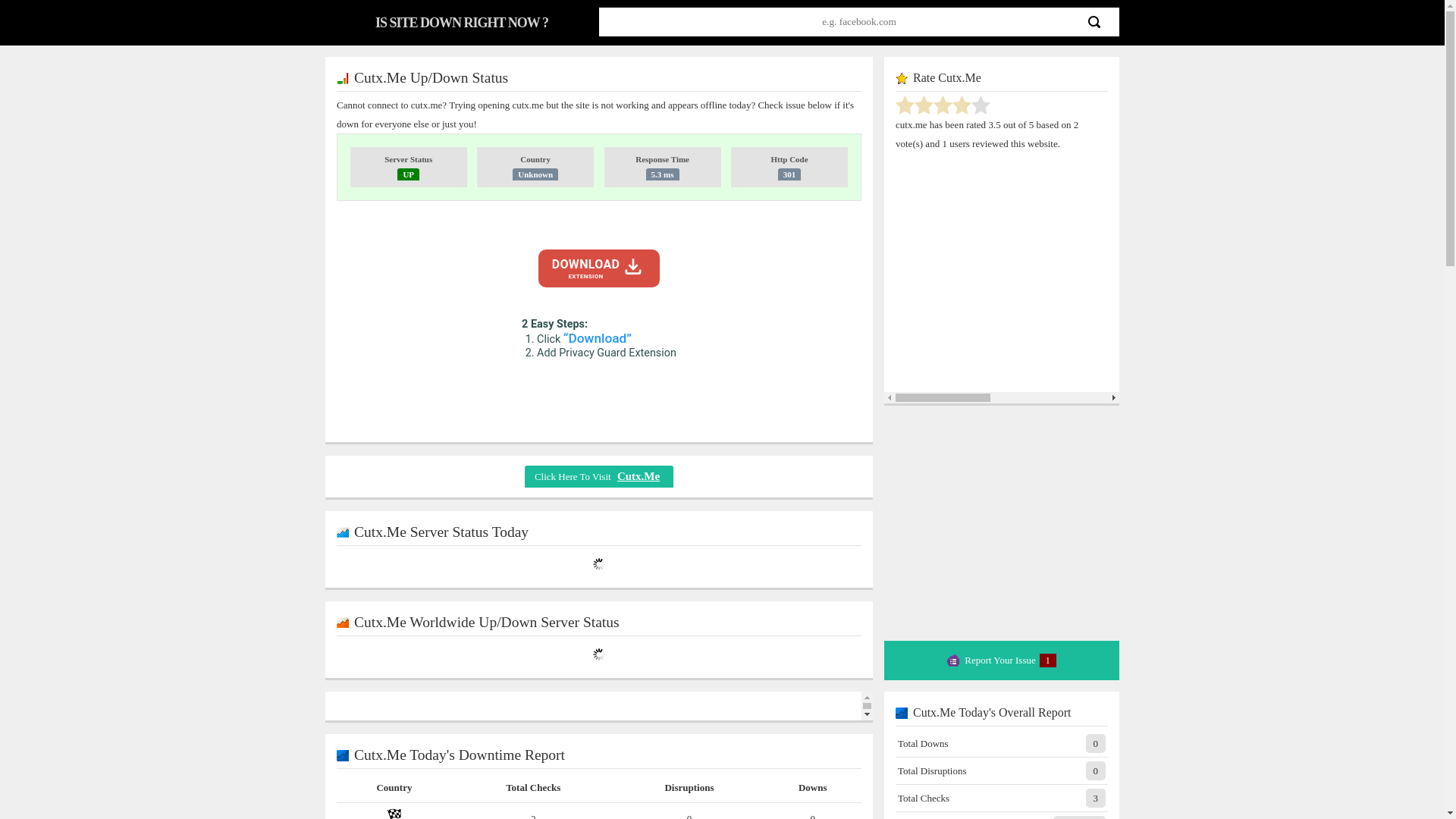 website screenshot of https://issitedownrightnow.com/status/cutx.me