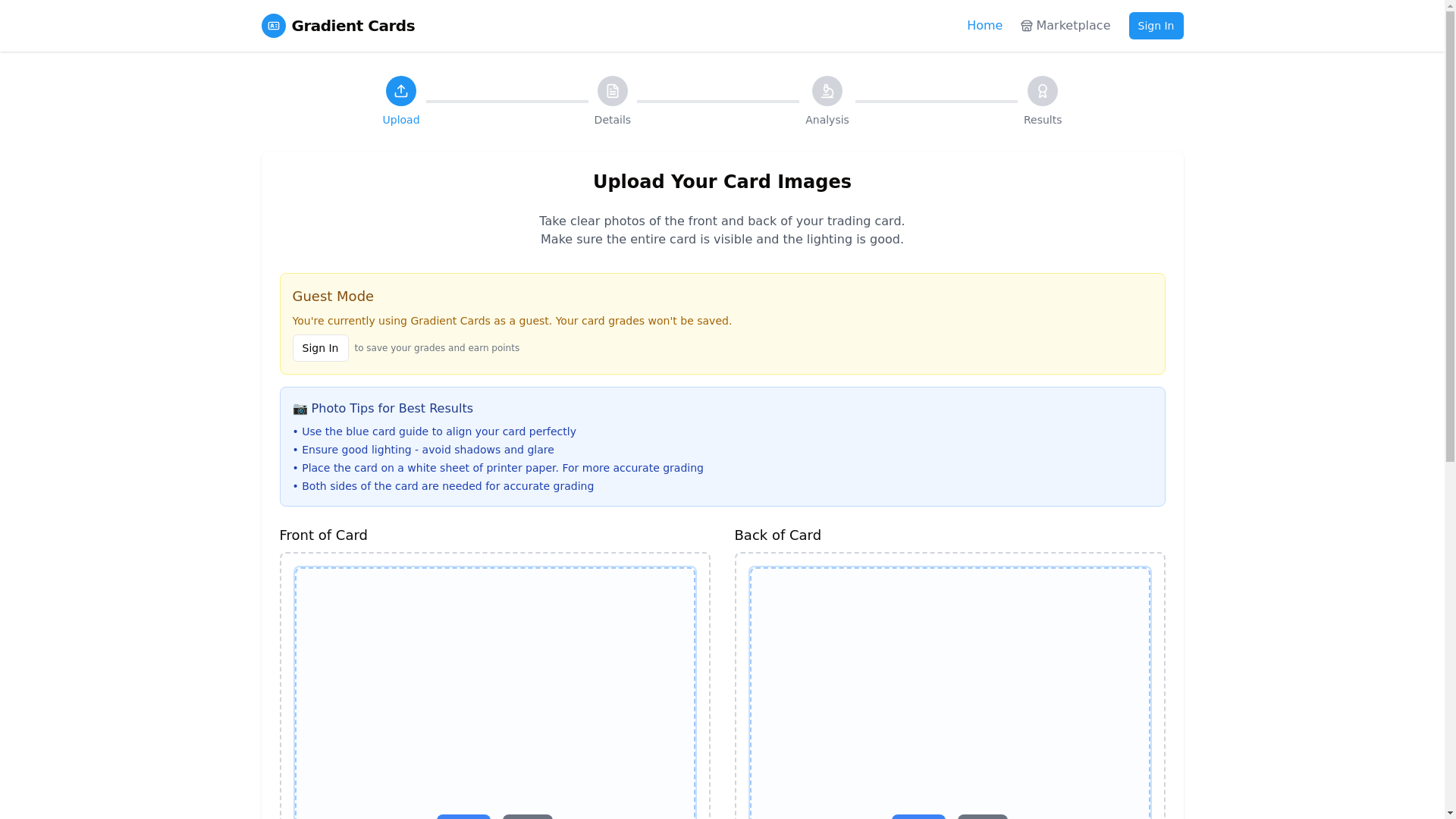 website screenshot of https://gradientcards.net/