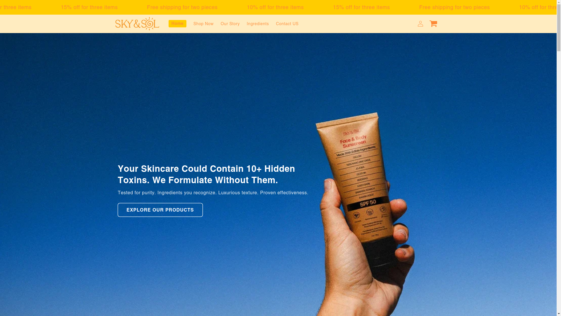 website screenshot of https://skyandsol.shop/