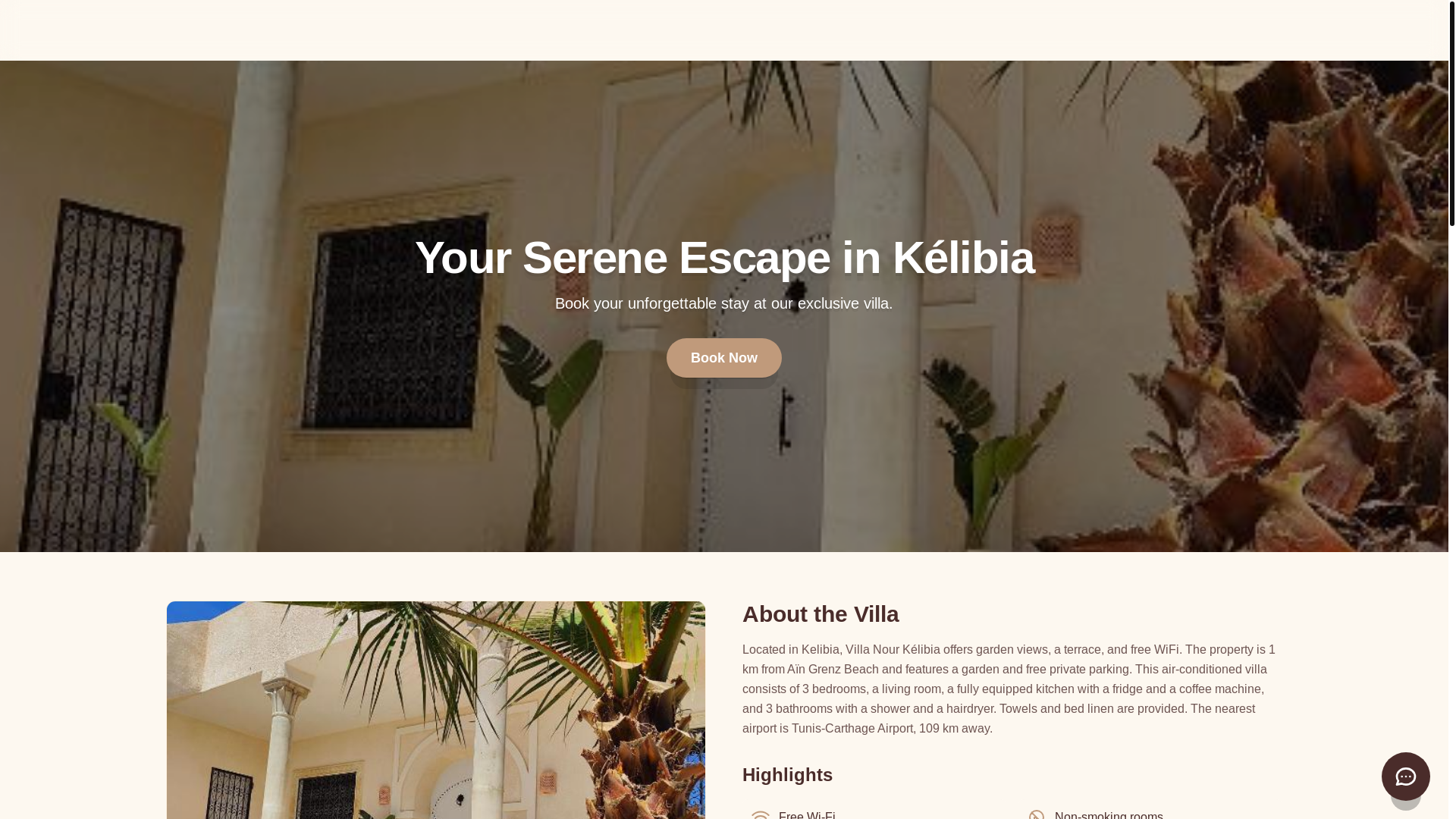 website screenshot of https://villa-nour-kelibia.com/