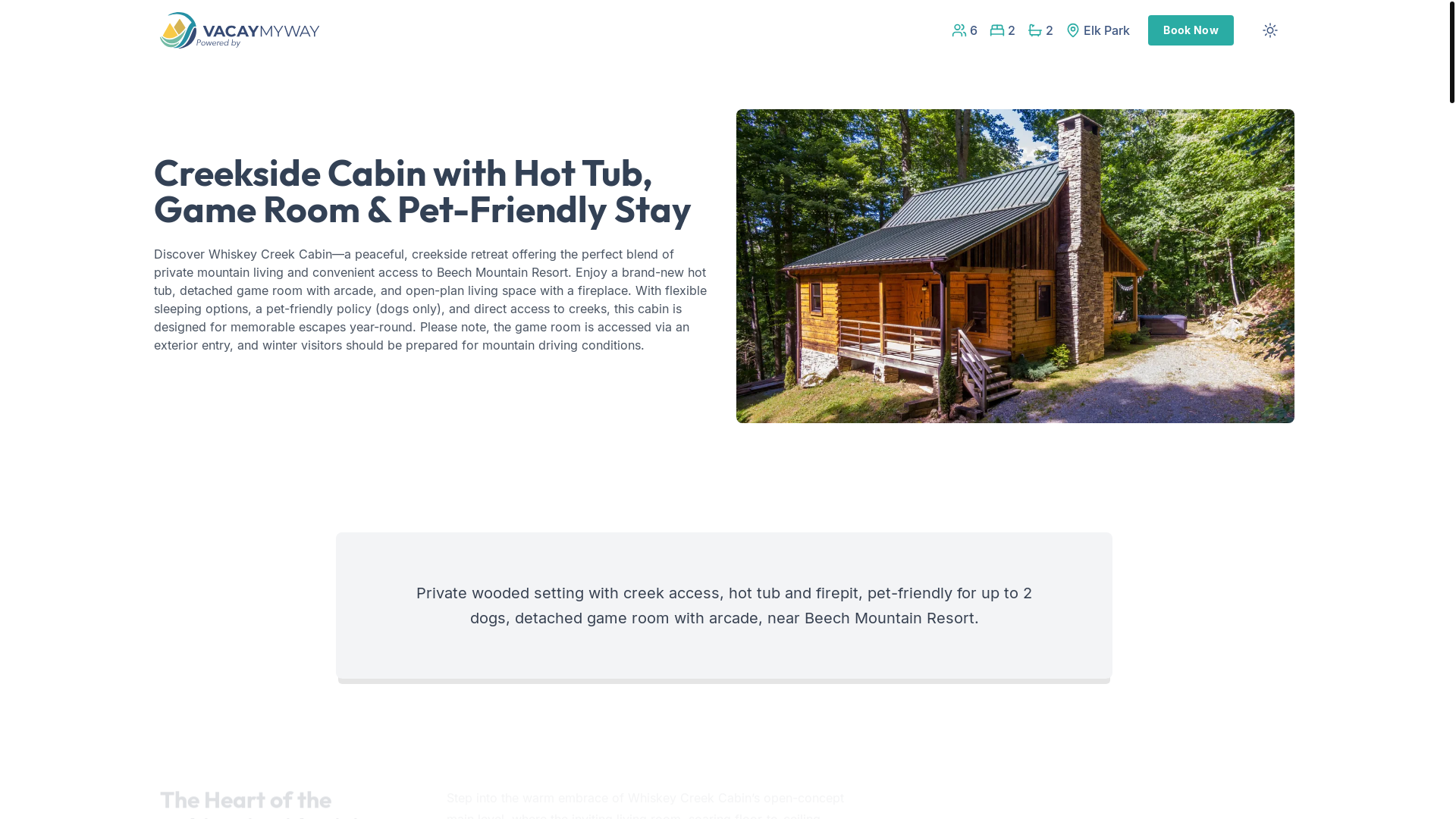 website screenshot of https://serenecreekside.vacations/