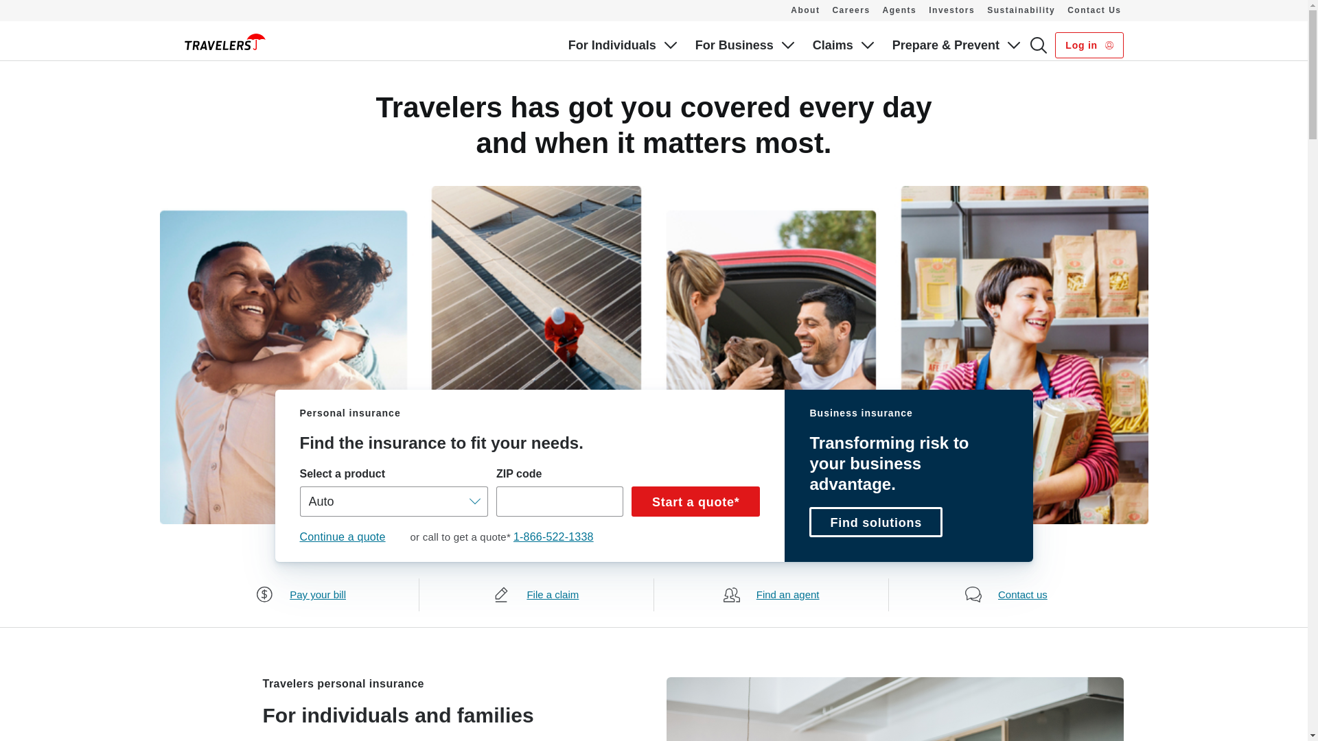 website screenshot of https://www.travelers.com/