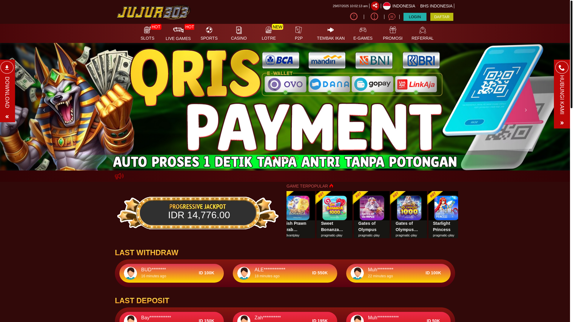 website screenshot of https://jujur303mantap.xyz/