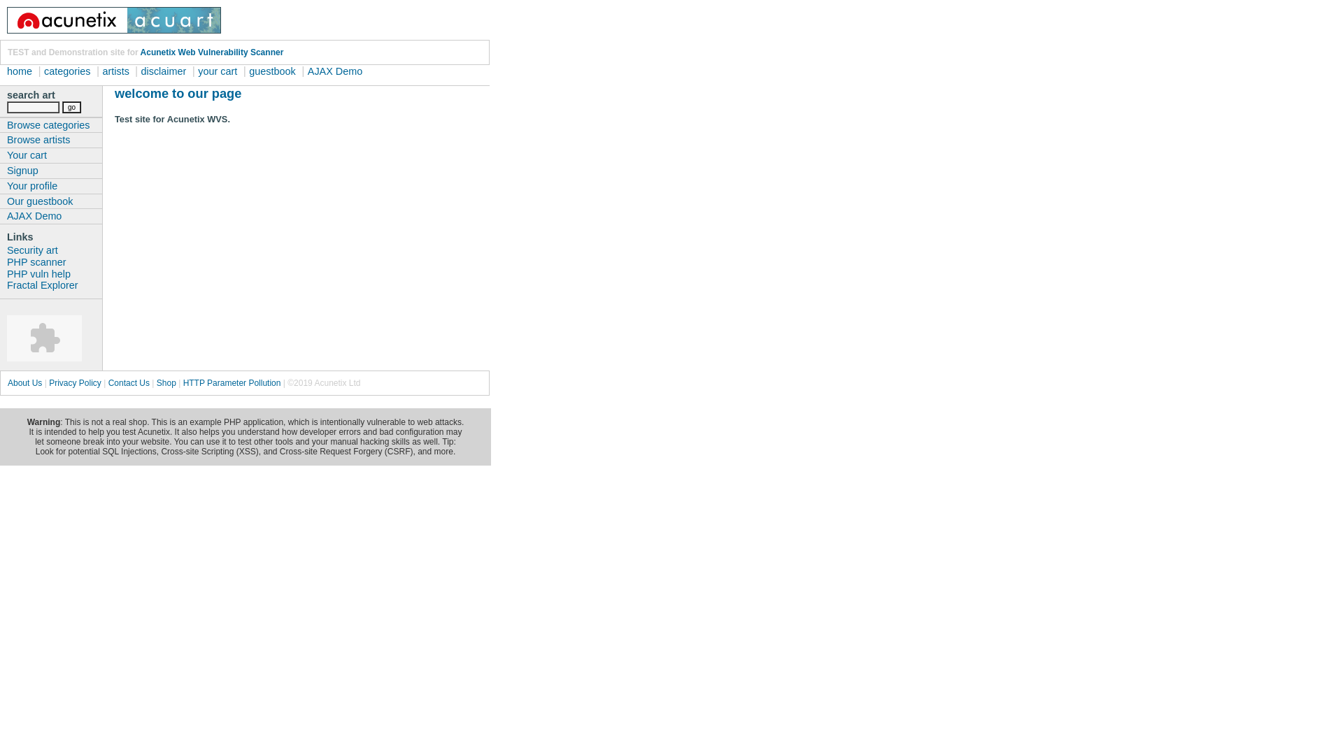 website screenshot of http://testphp.vulnweb.com/