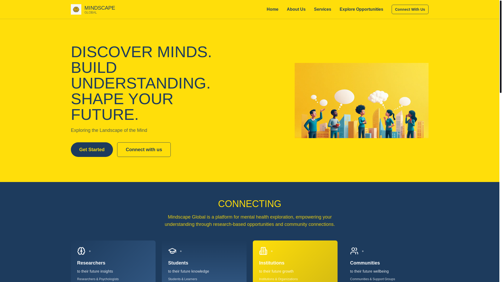 website screenshot of https://mindscapeglobal.org/