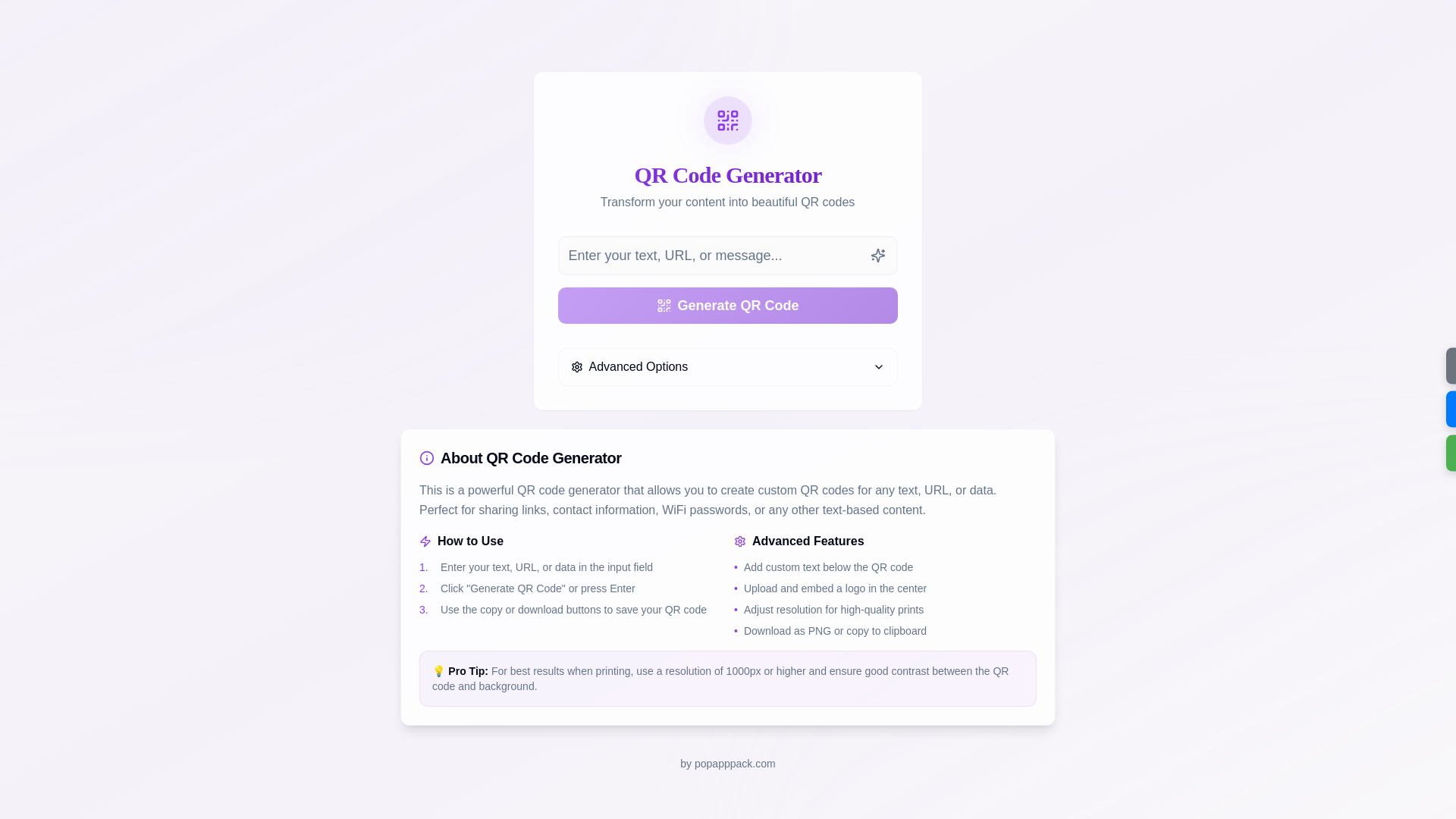 website screenshot of https://qr-code-generator-ejz.pages.dev/