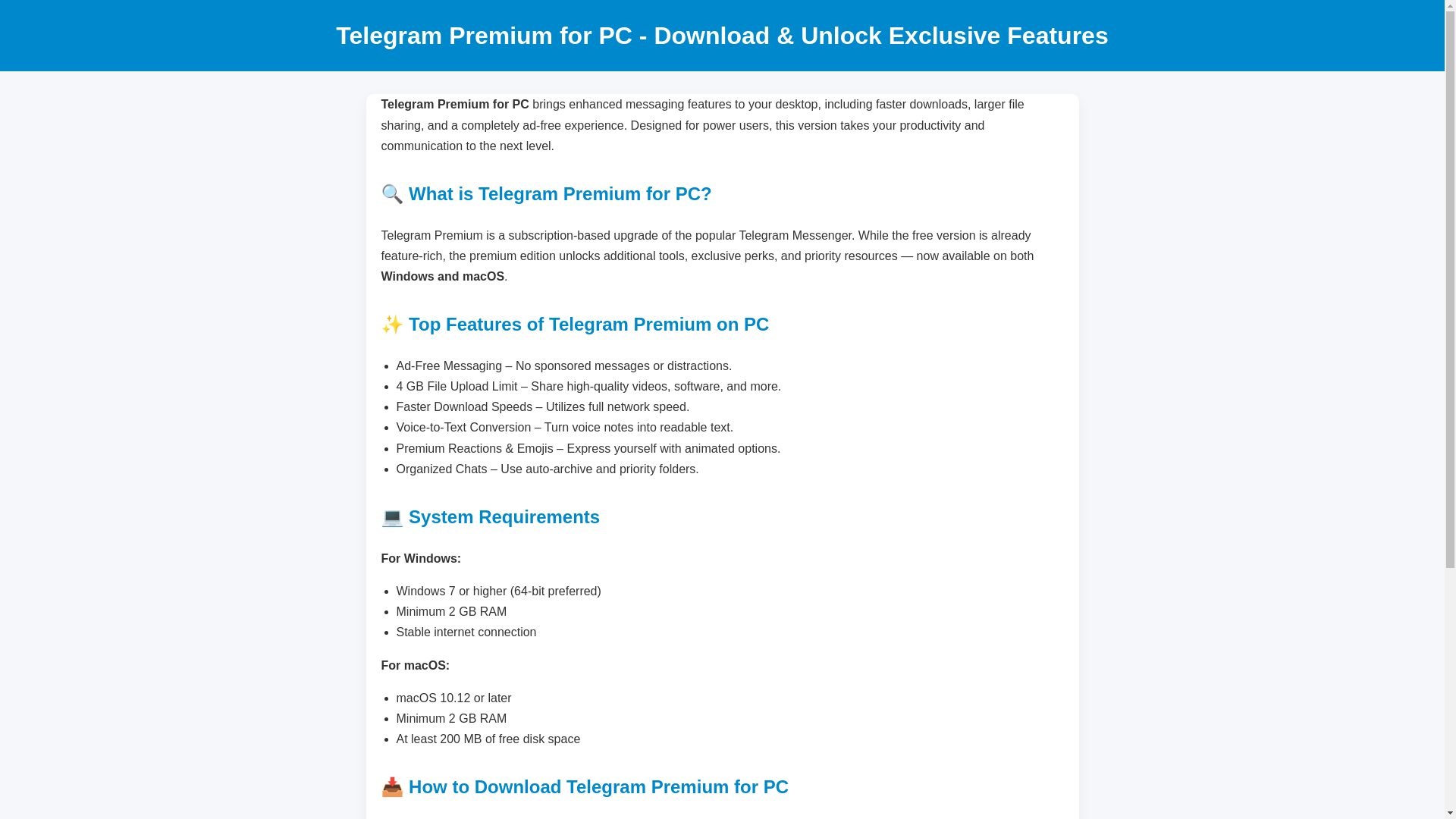 website screenshot of https://telegram-premium-for-pc.pages.dev/