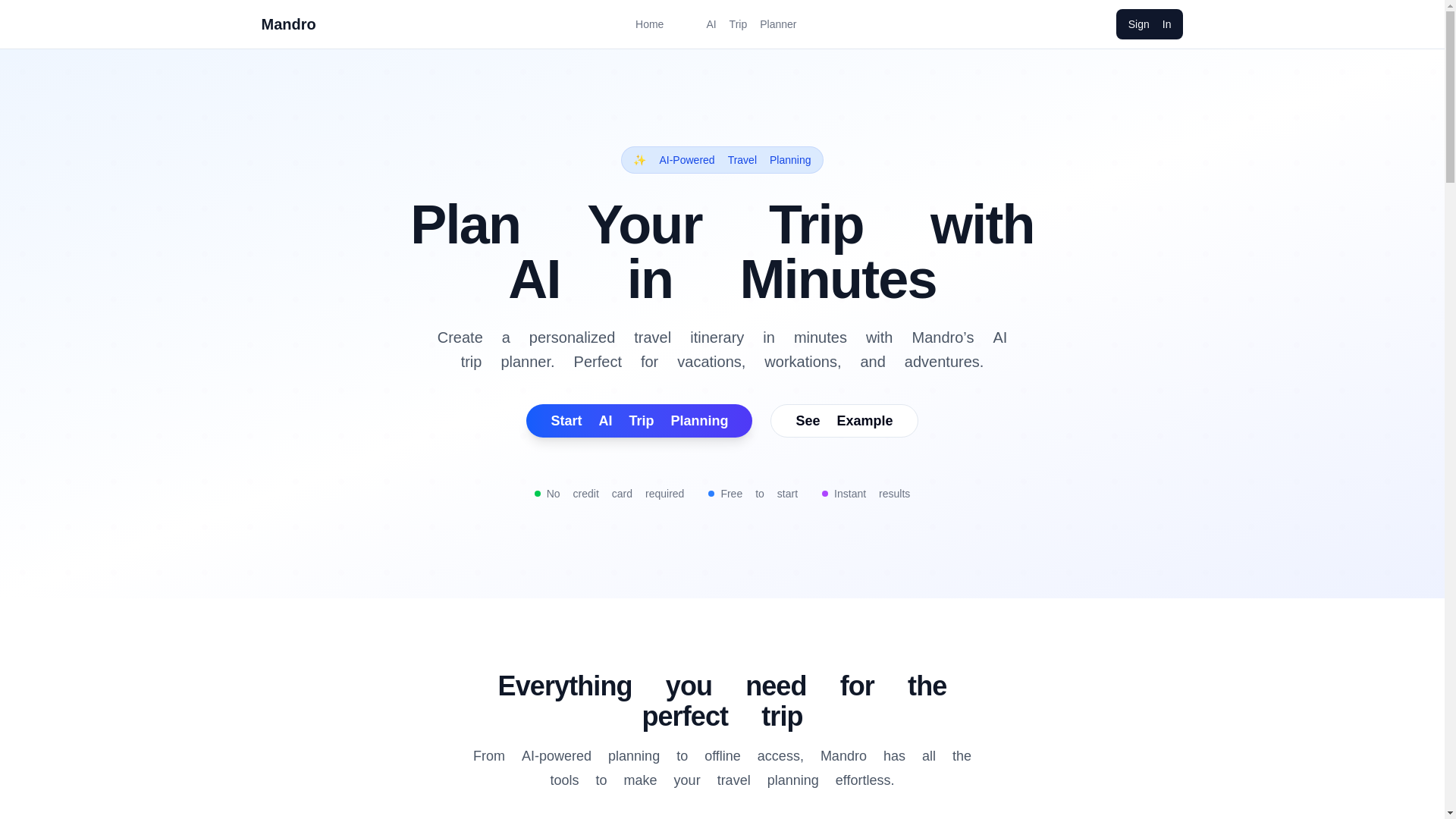 website screenshot of https://mandro.ai/