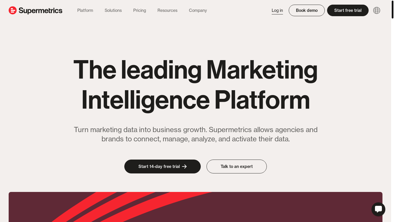website screenshot of https://supermetrics.com/