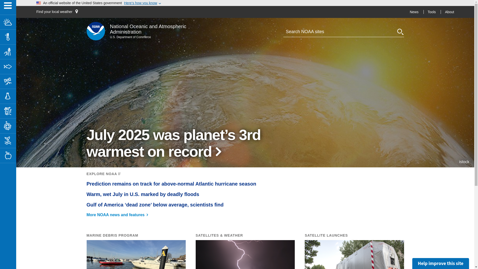 website screenshot of https://noaa.gov