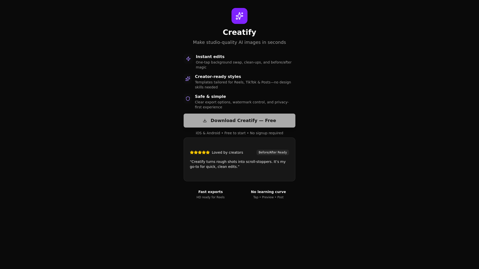 website screenshot of https://get-creatify-web.pages.dev/