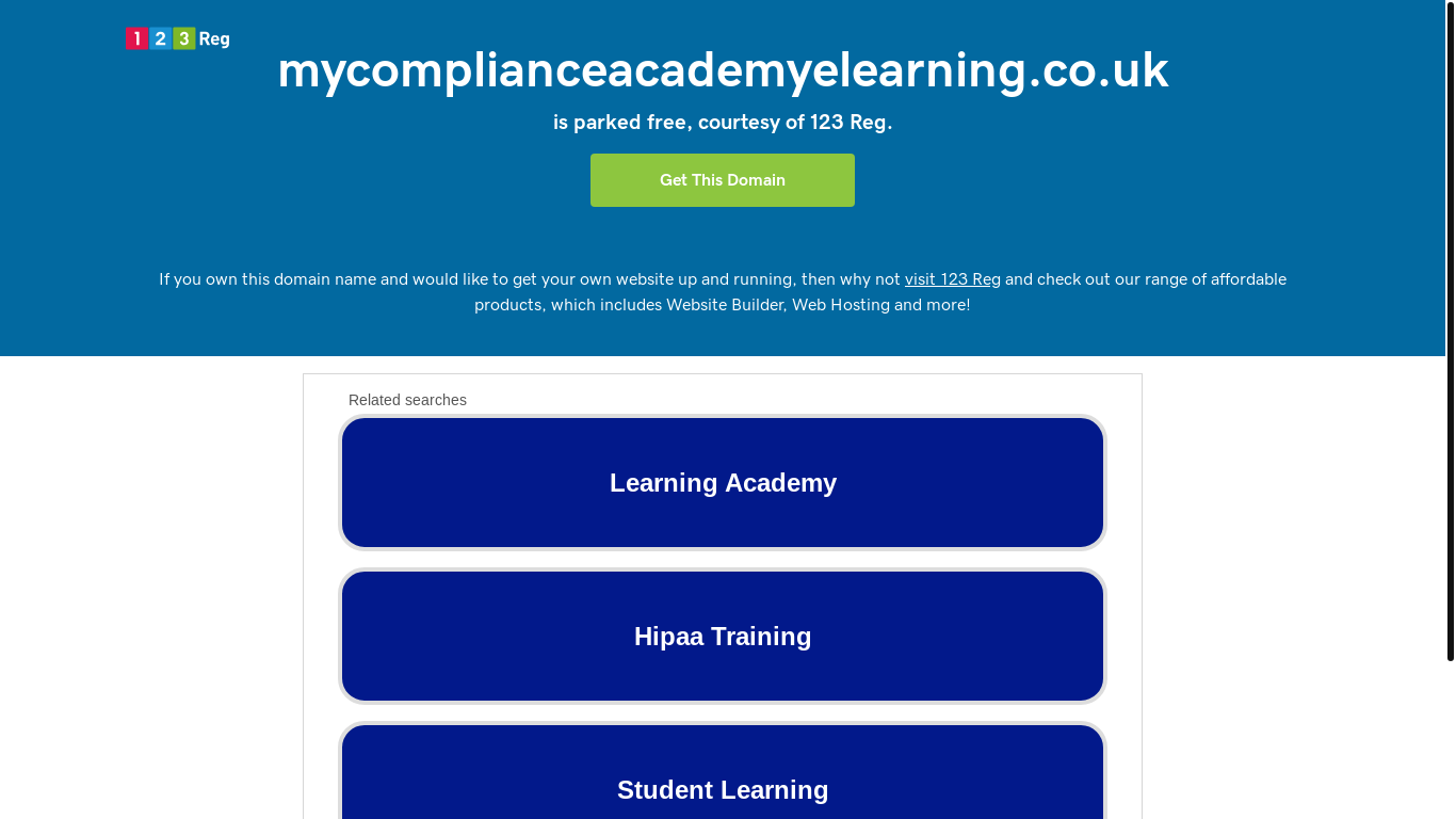 website screenshot of https://mycomplianceacademyelearning.co.uk/