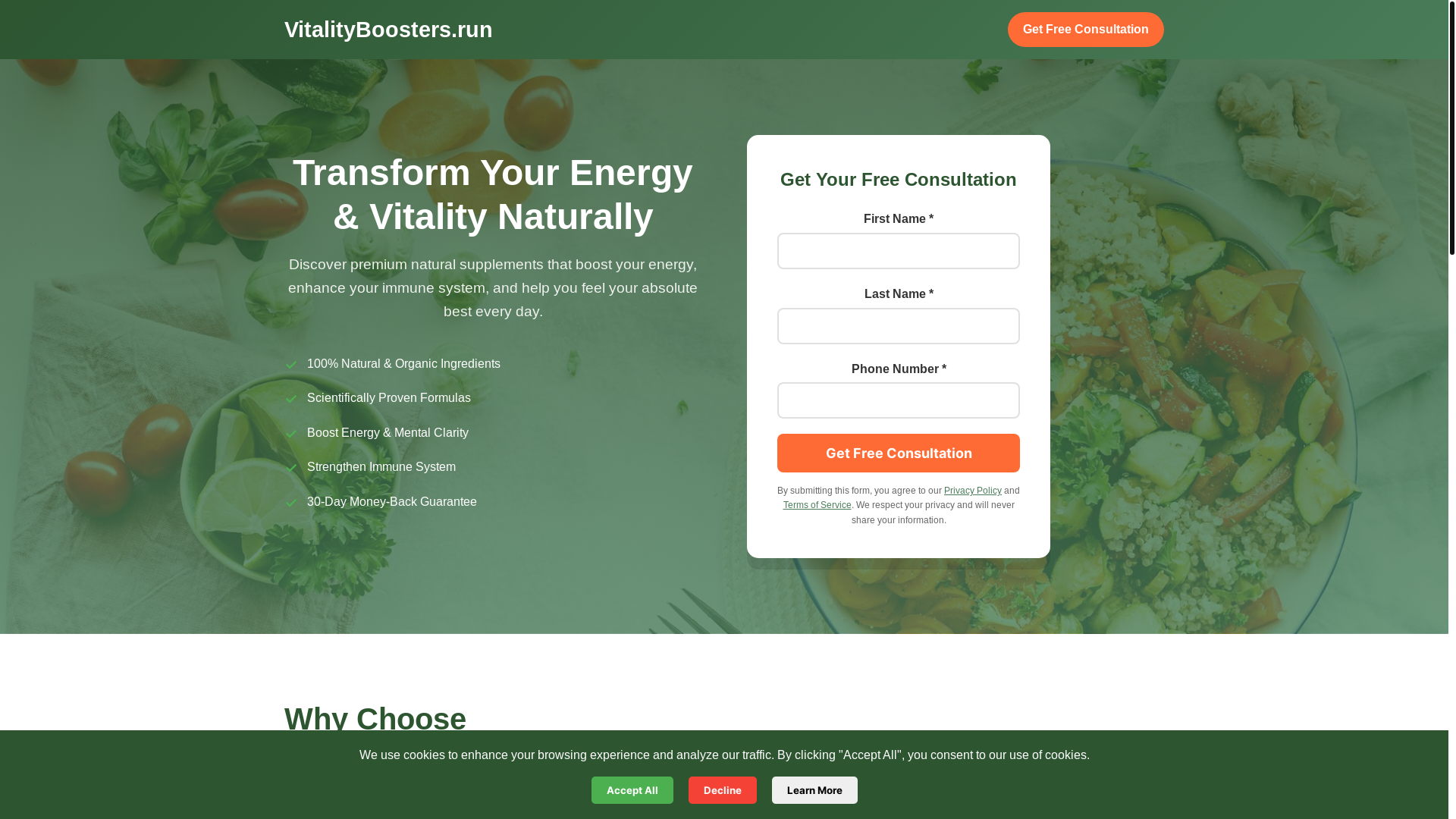 website screenshot of https://vitalityboosters.run/