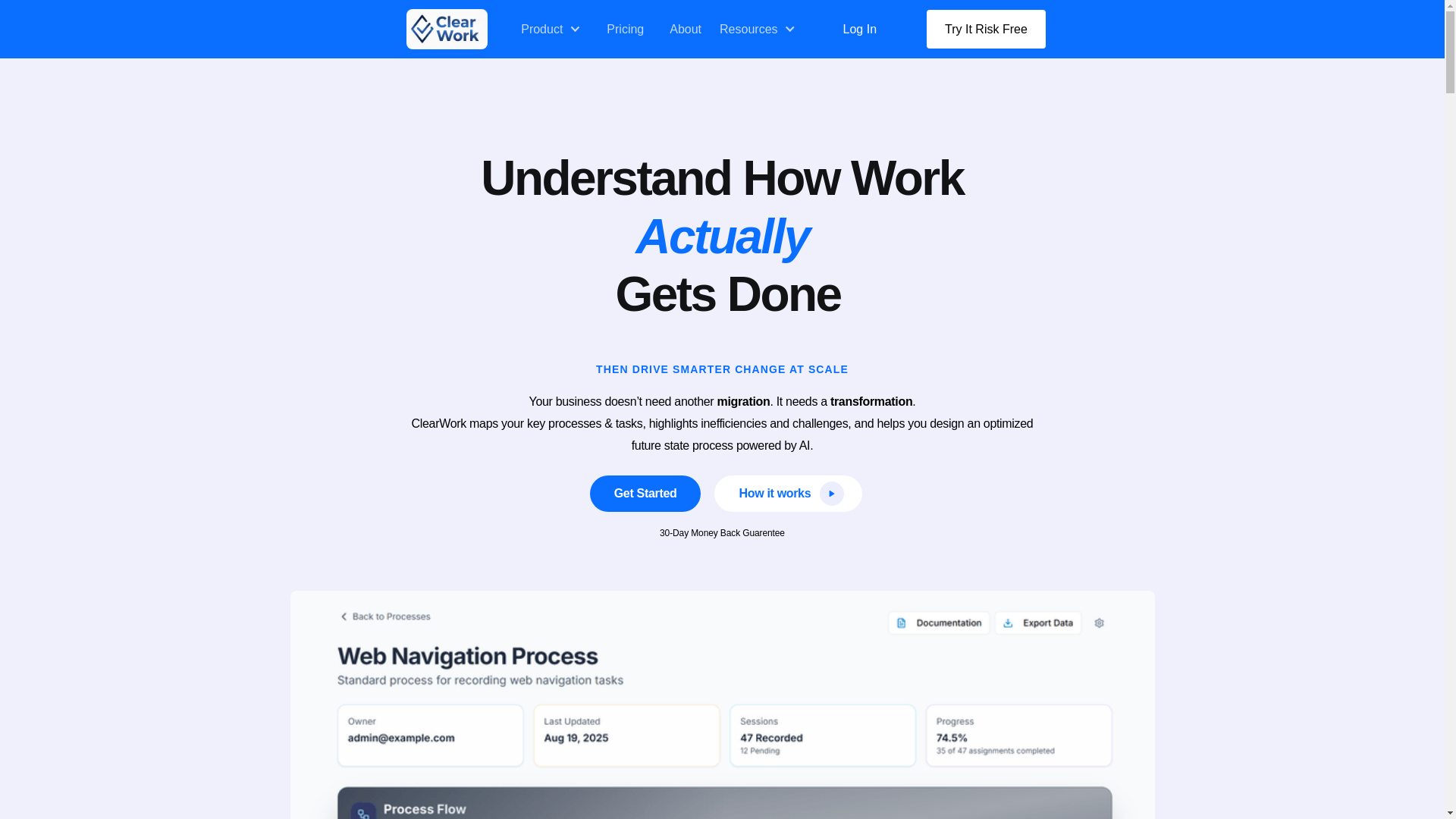 website screenshot of https://tryclearwork.com/
