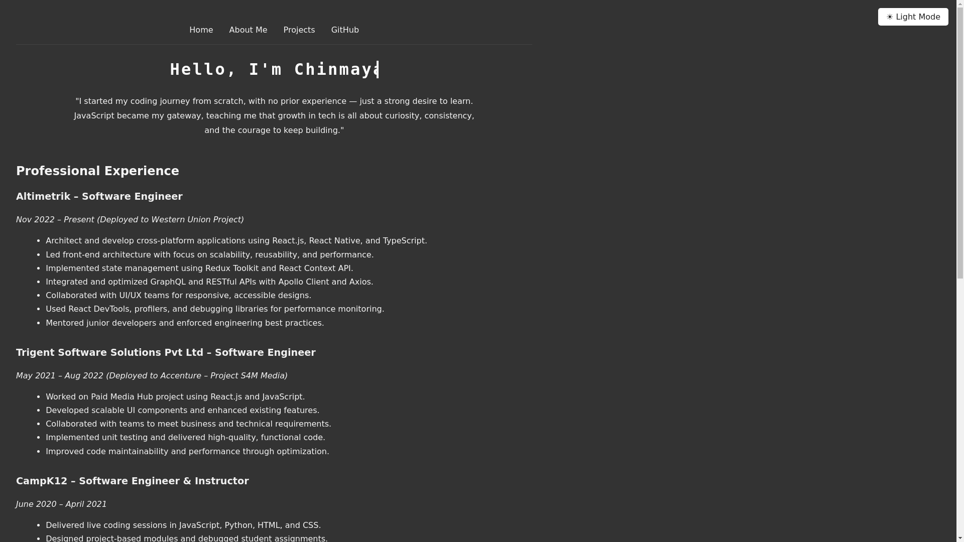 website screenshot of https://chinmayabasavaraja.com/