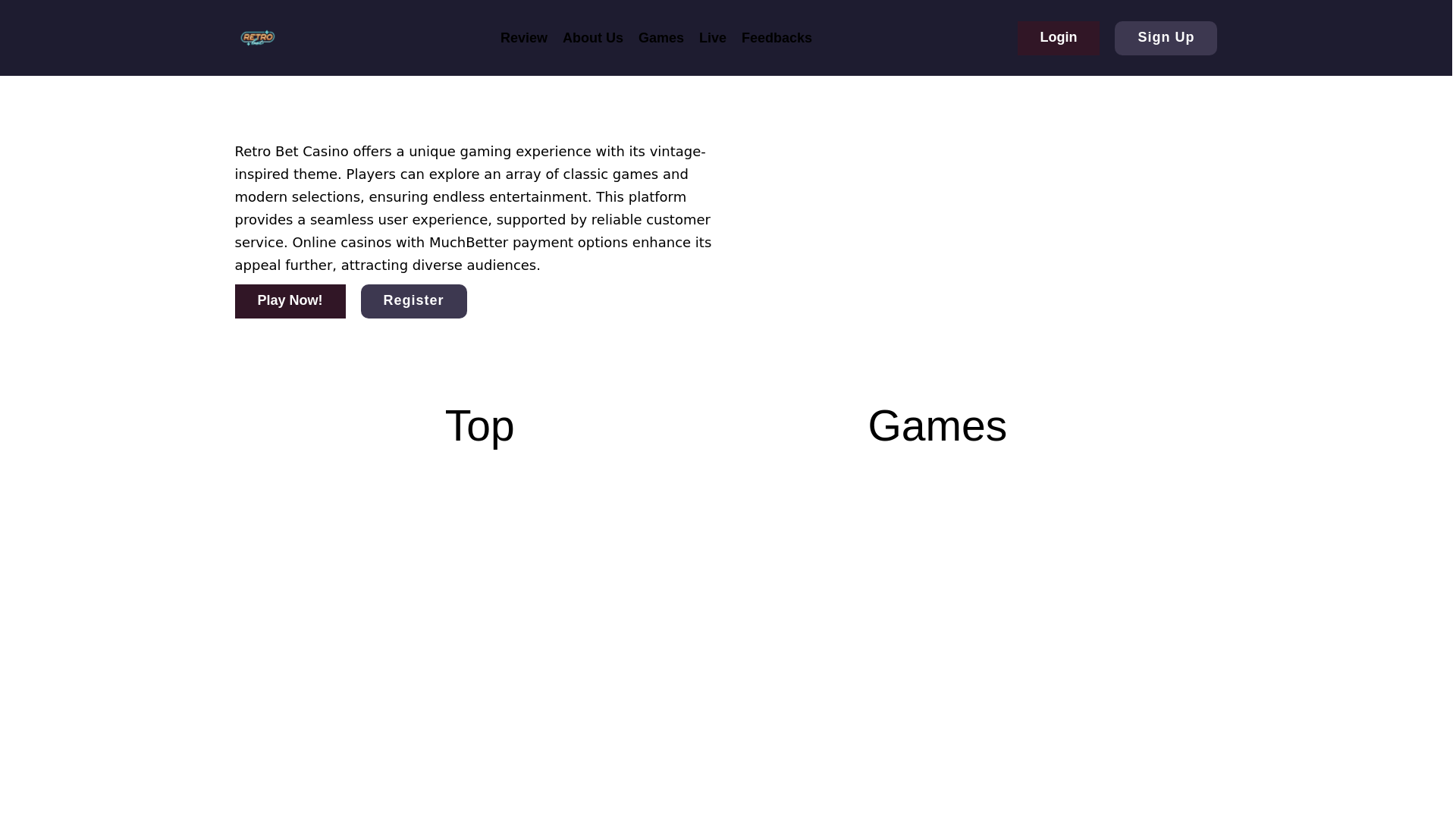 website screenshot of https://retrobet-casino.co.uk/